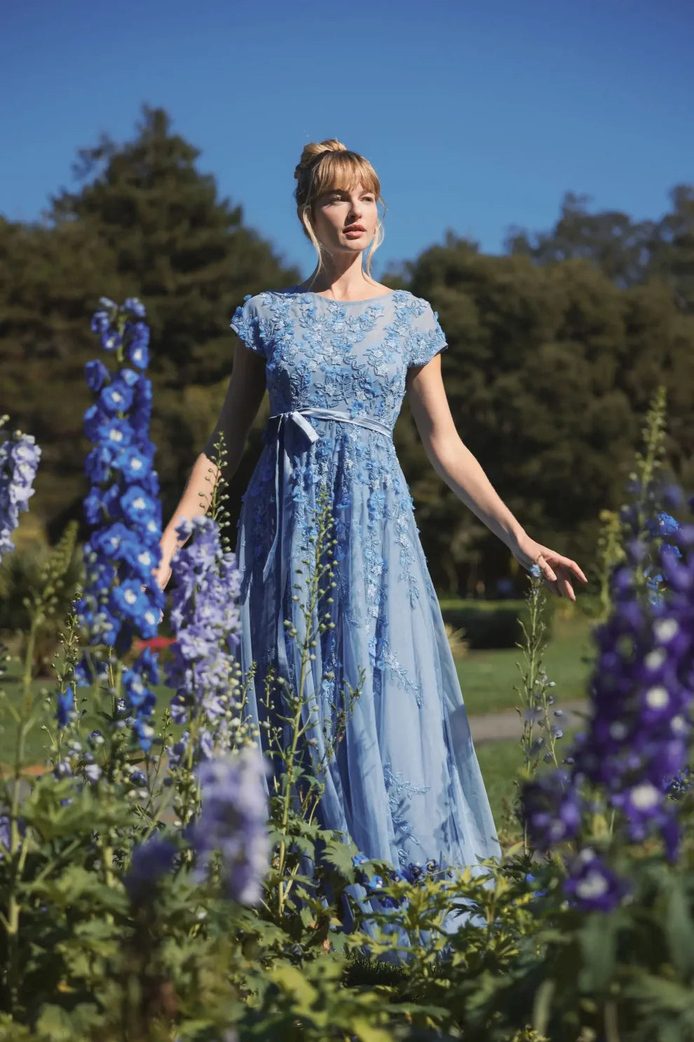 Formal Dresses A Line Floral Long Evening Formal Dress Sky Blue