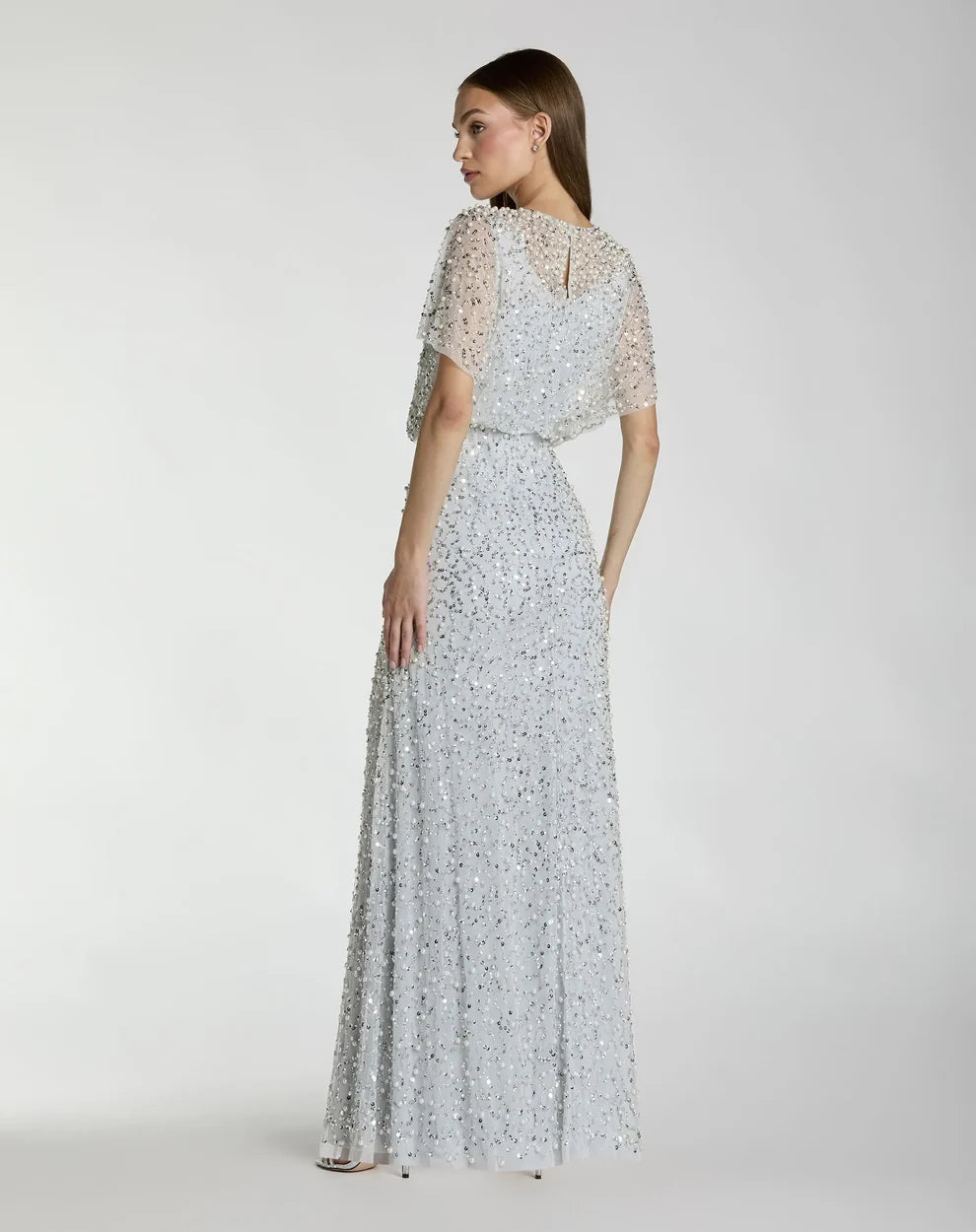 Mother of the Bride Dresses Long Formal Sequin Beaded Mother of the Bride Petite Dress Mac Duggal 9914523P Powder Blue