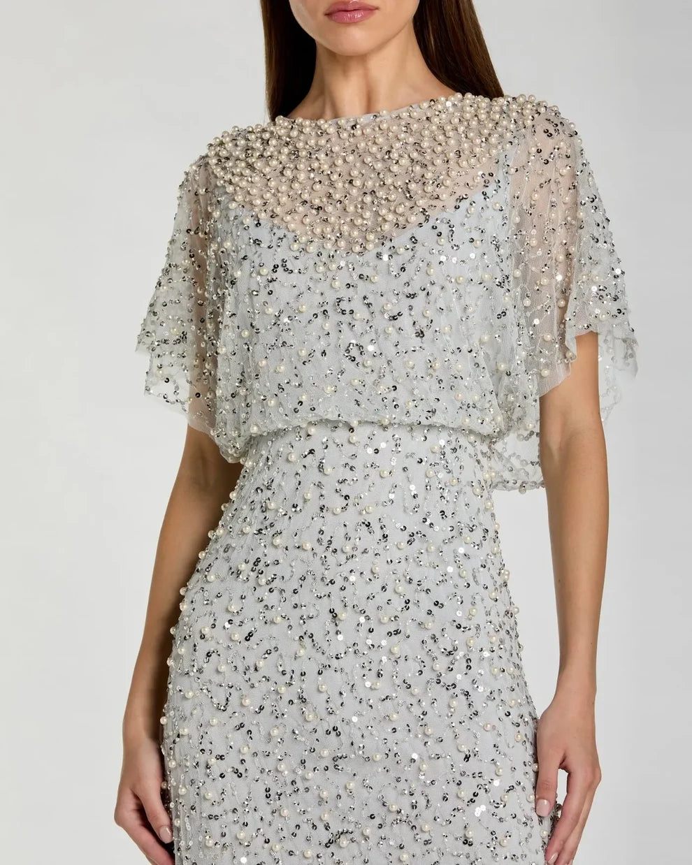 Mother of the Bride Dresses Long Formal Sequin Beaded Mother of the Bride Petite Dress Mac Duggal 9914523P Powder Blue