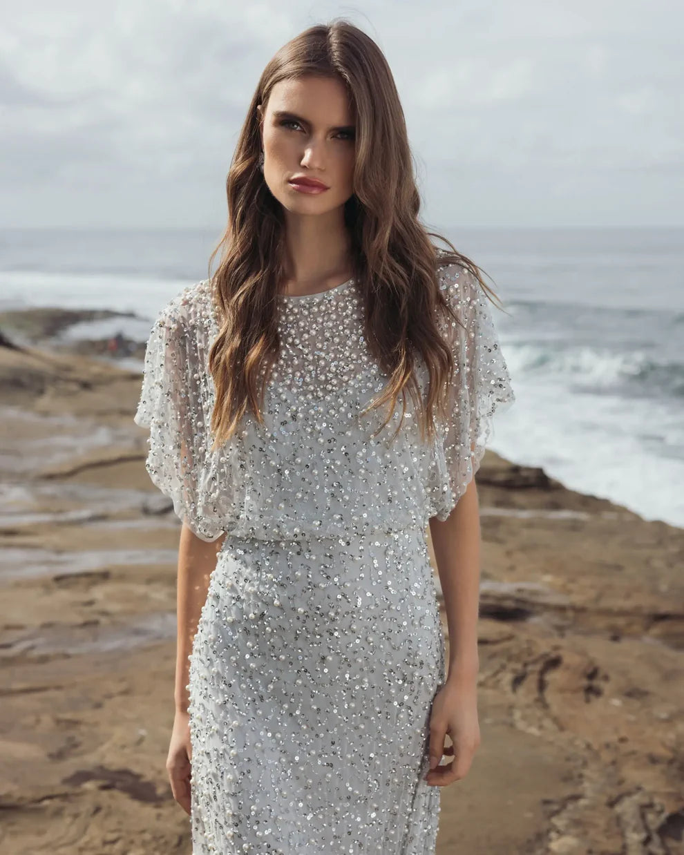 Mother of the Bride Dresses Long Formal Sequin Beaded Mother of the Bride Petite Dress Mac Duggal 9914523P Powder Blue