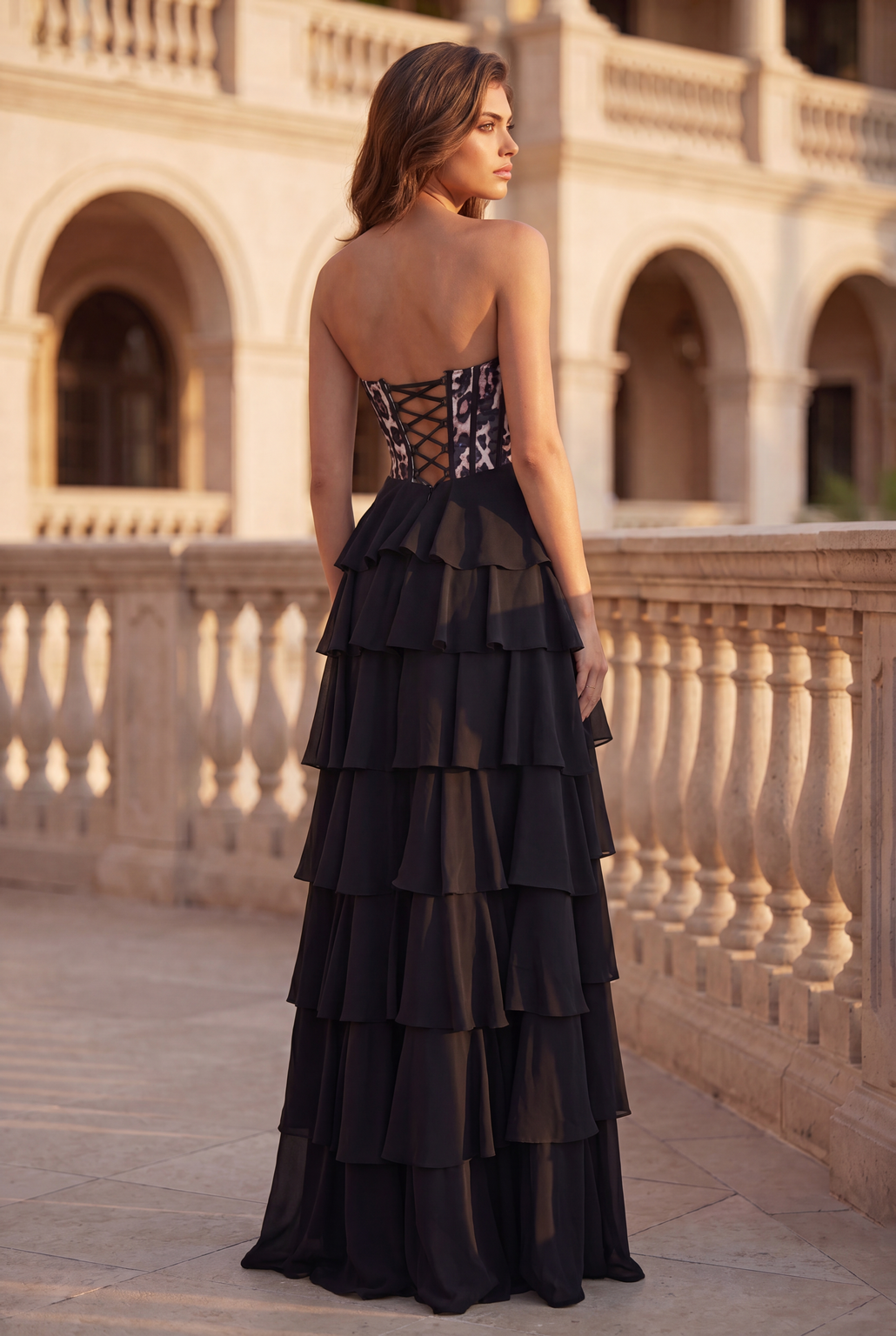 Formal Dresses Corset Lepord Print Formal Party Dress Black