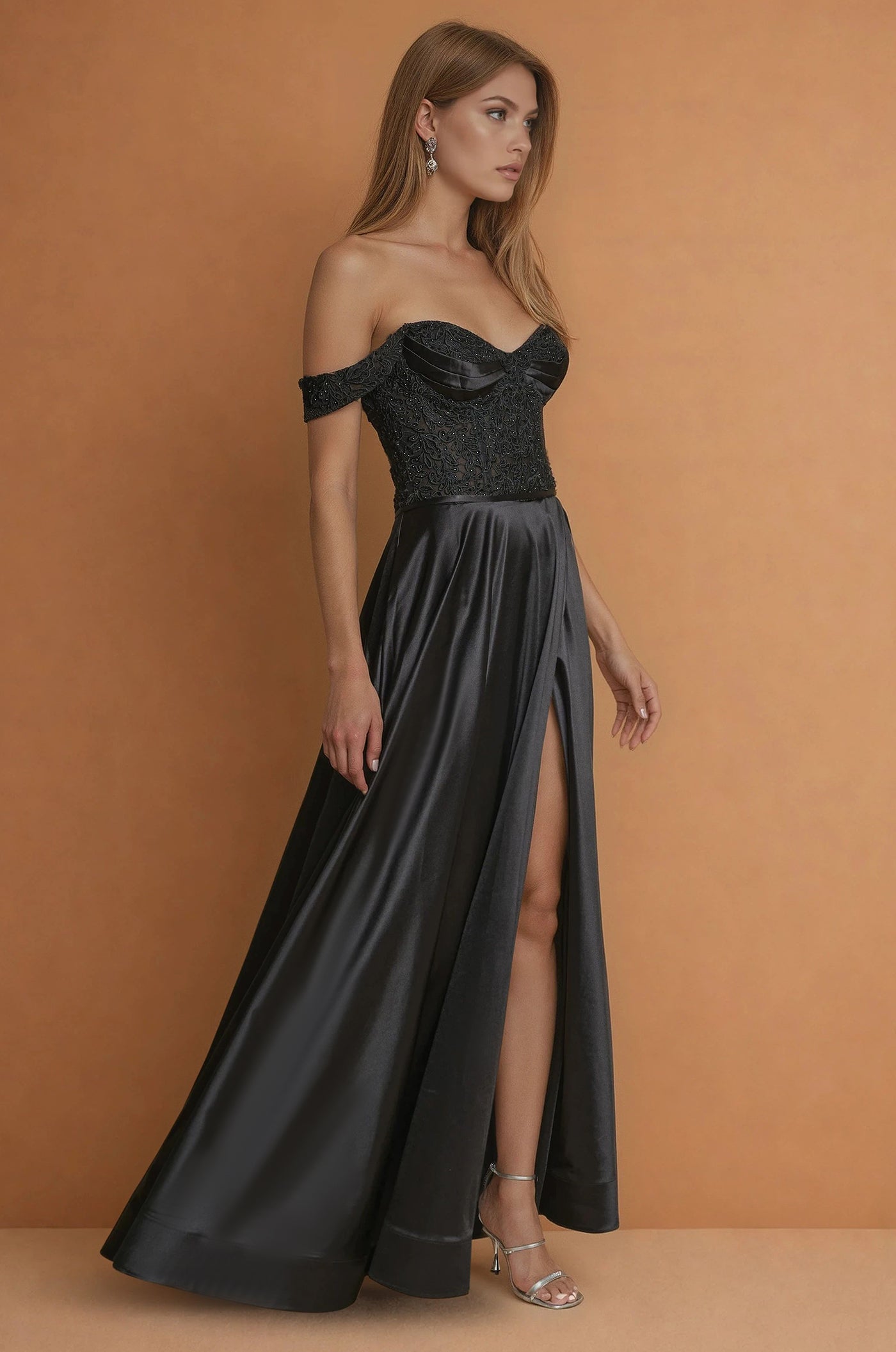 Formal Dresses Corset Off Shoulder Formal Evening Gown Black