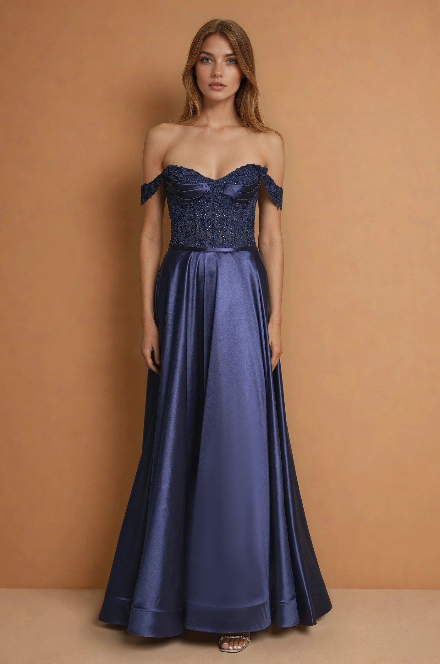 Formal Dresses Corset Off Shoulder Formal Evening Gown Navy