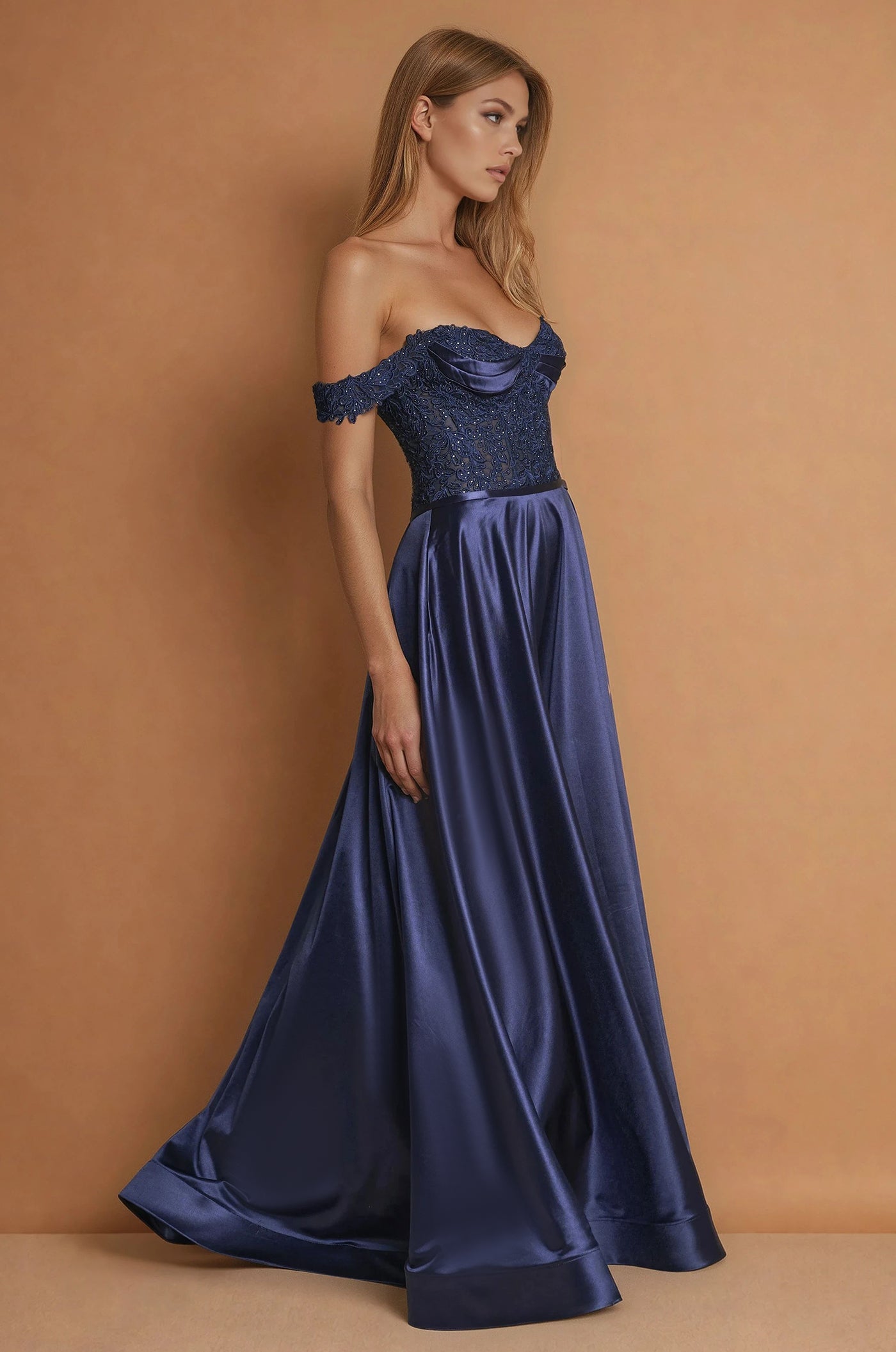 Formal Dresses Corset Off Shoulder Formal Evening Gown Navy