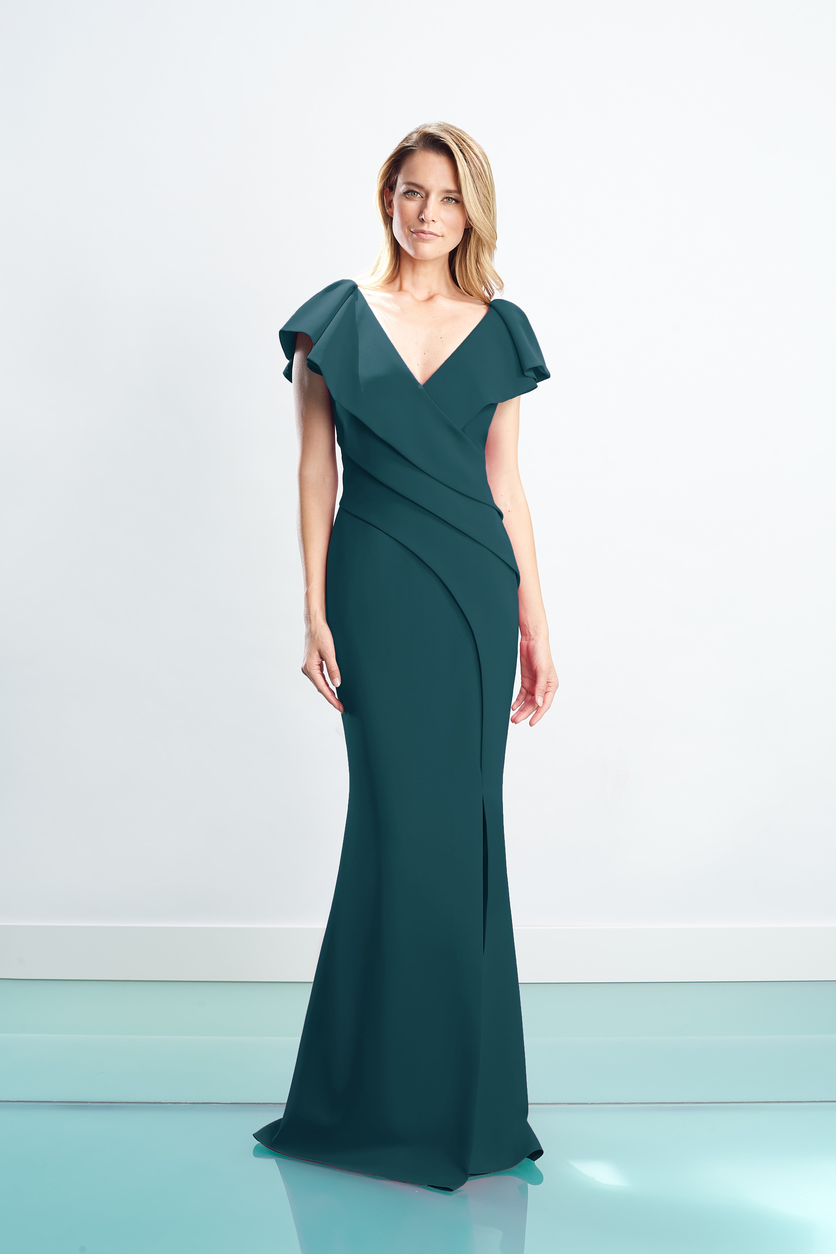 Formal Dresses Long Pleated Ruffle Slit Formal Dress Forest