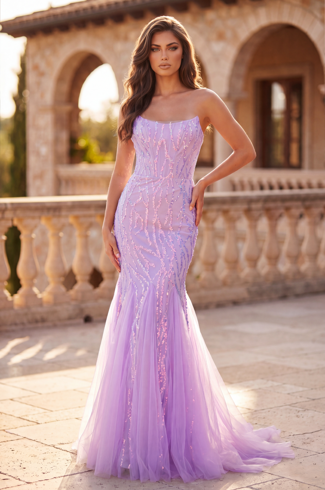 Prom Dresses Long Mermaid Beaded Formal Evening Dress Lilac