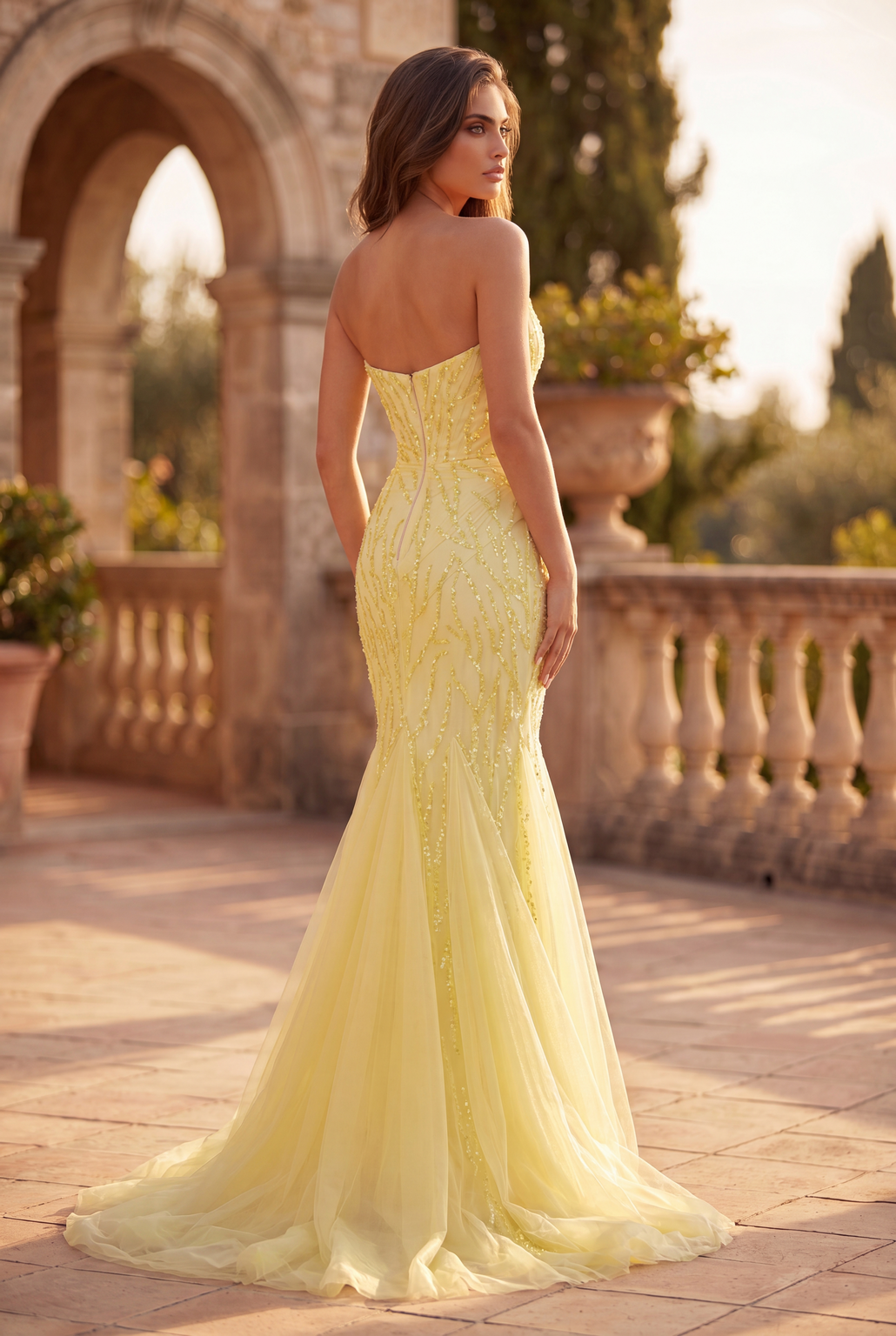 Prom Dresses Long Mermaid Beaded Formal Evening Dress Yellow