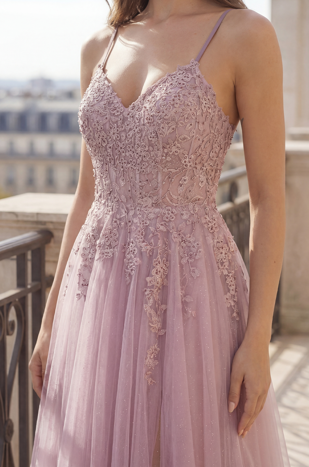 A-Line Long Lace Formal Prom Ball Gown