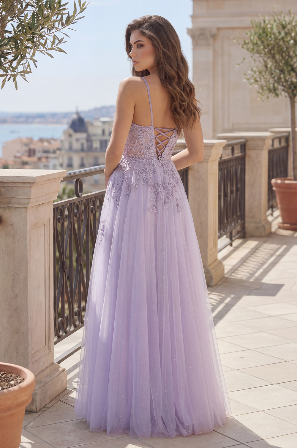 A-Line Long Lace Formal Prom Ball Gown