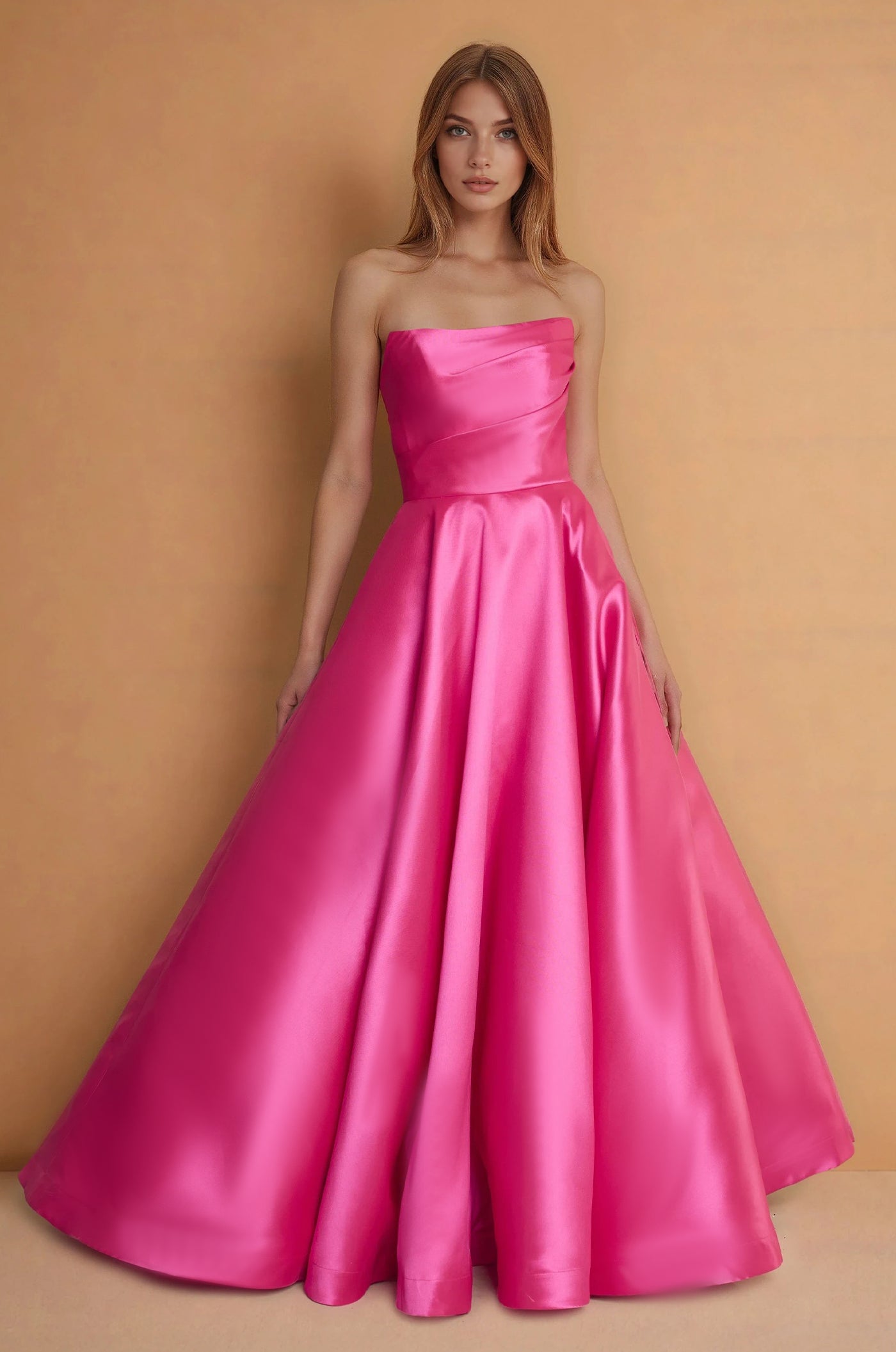 Prom Dresses Long Corset Formal Pleated Prom Ball Gown Fuchsia