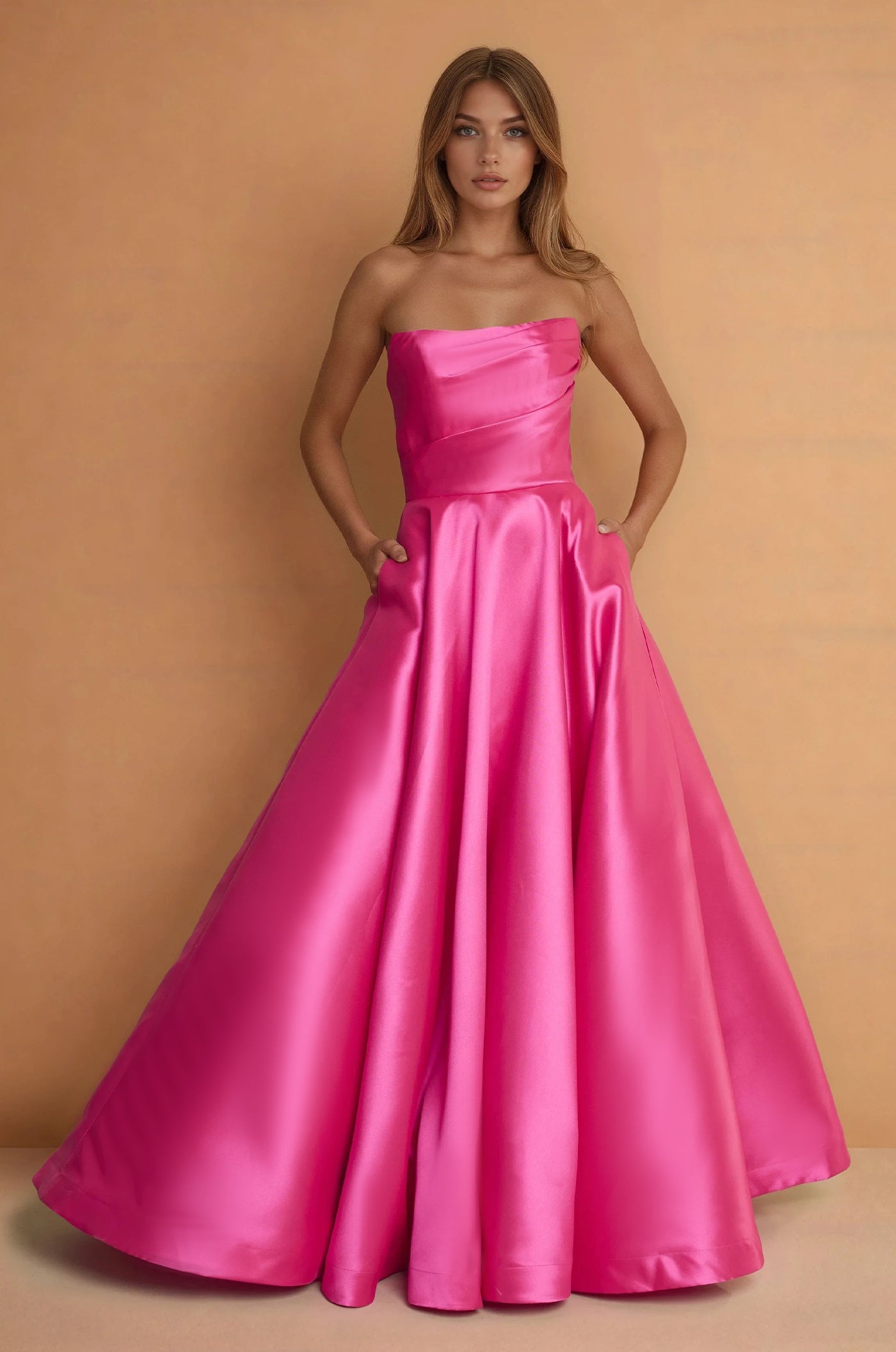 Prom Dresses Long Corset Formal Pleated Prom Ball Gown Fuchsia