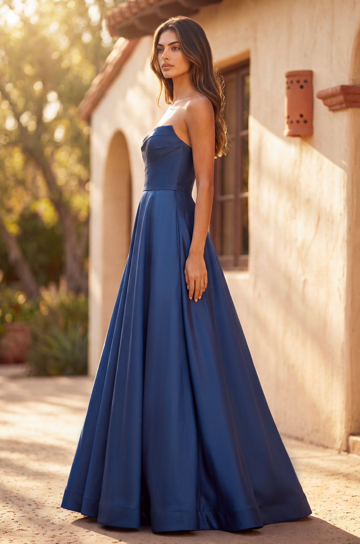 Long Corset Formal Pleated Prom Ball Gown