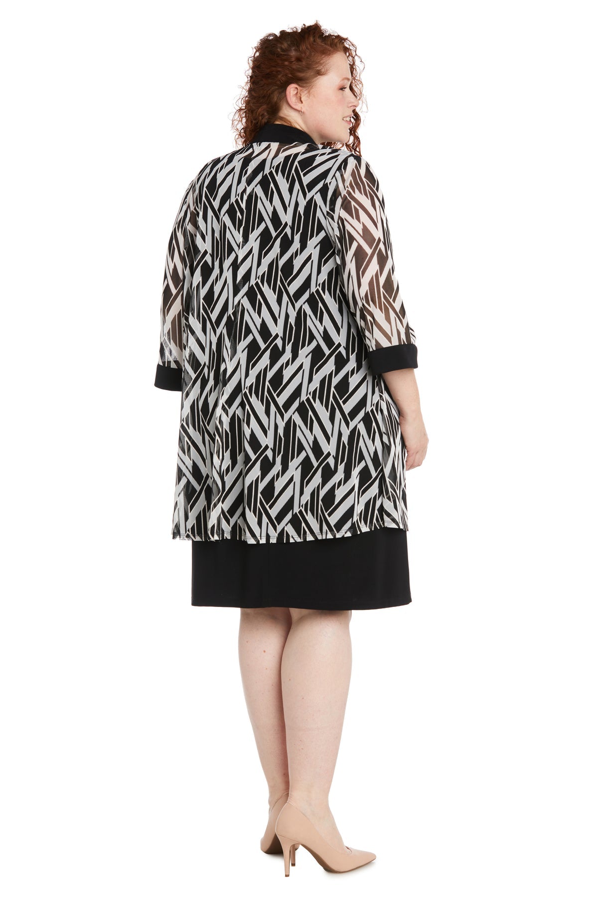 Black R&M Richards 1466WA Scoop Neck Knee-Length knit Cocktail Dress Jacket