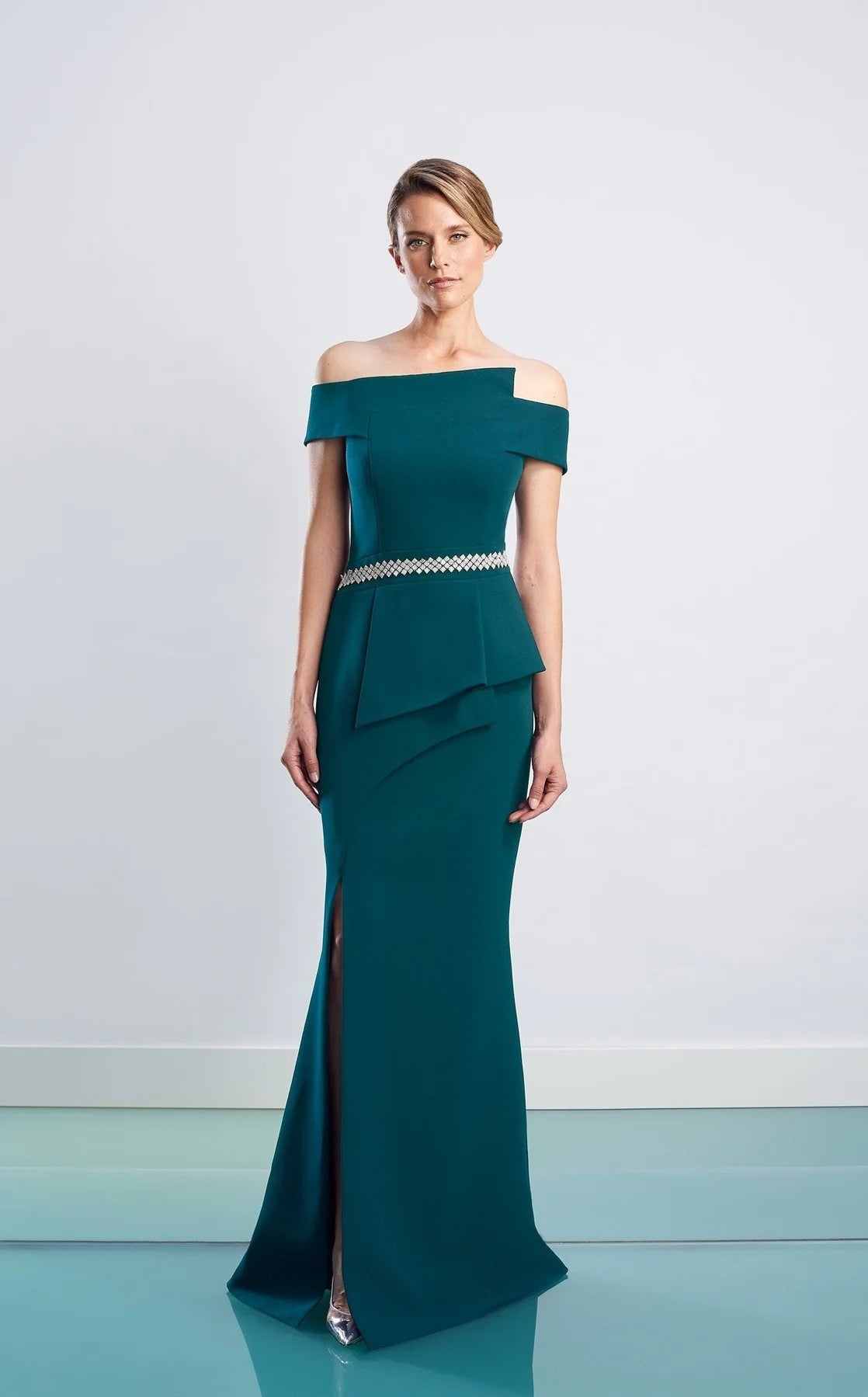 Formal Dresses Fitted Long Slit Peplum Formal Dress Forest
