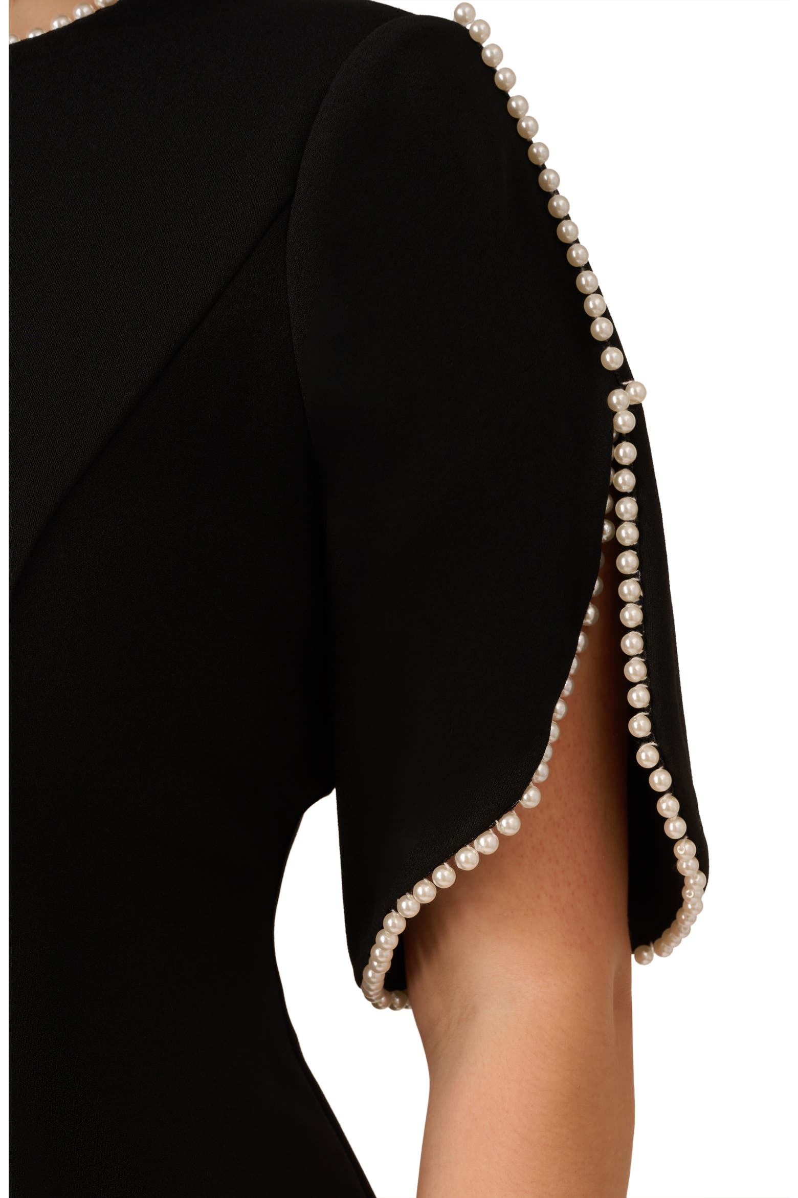 Black Adrianna Papell AP1D105271 Jewel Neck Short Cocktail Dress Flutter Sleeve