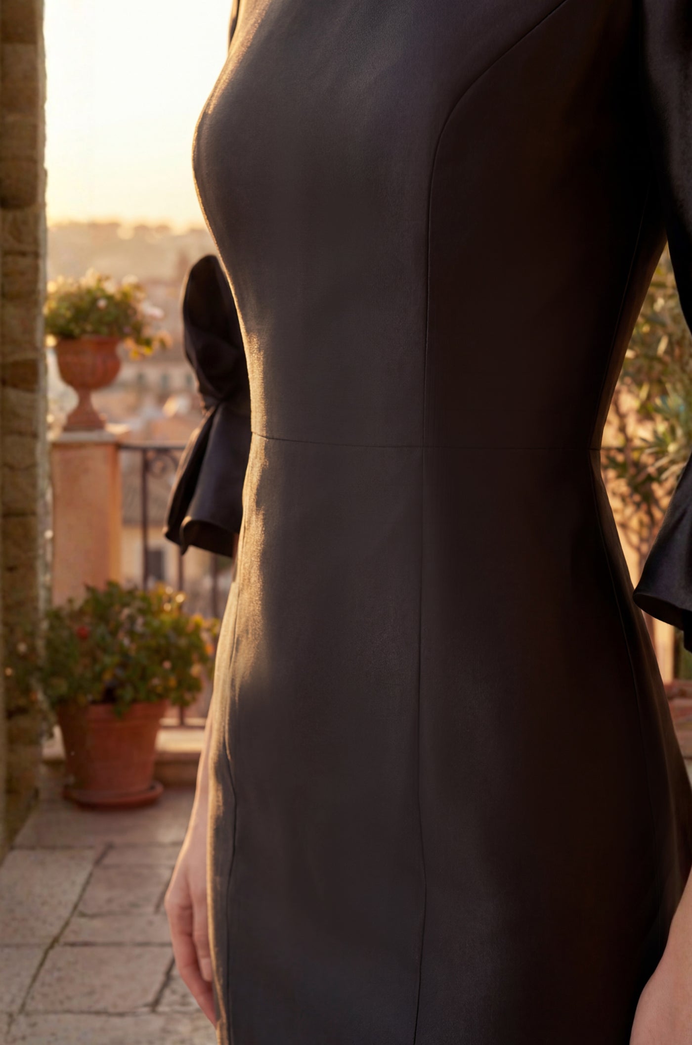 Jewel Neck Formal Midi Length Bow Detail Cocktail Dress in Black