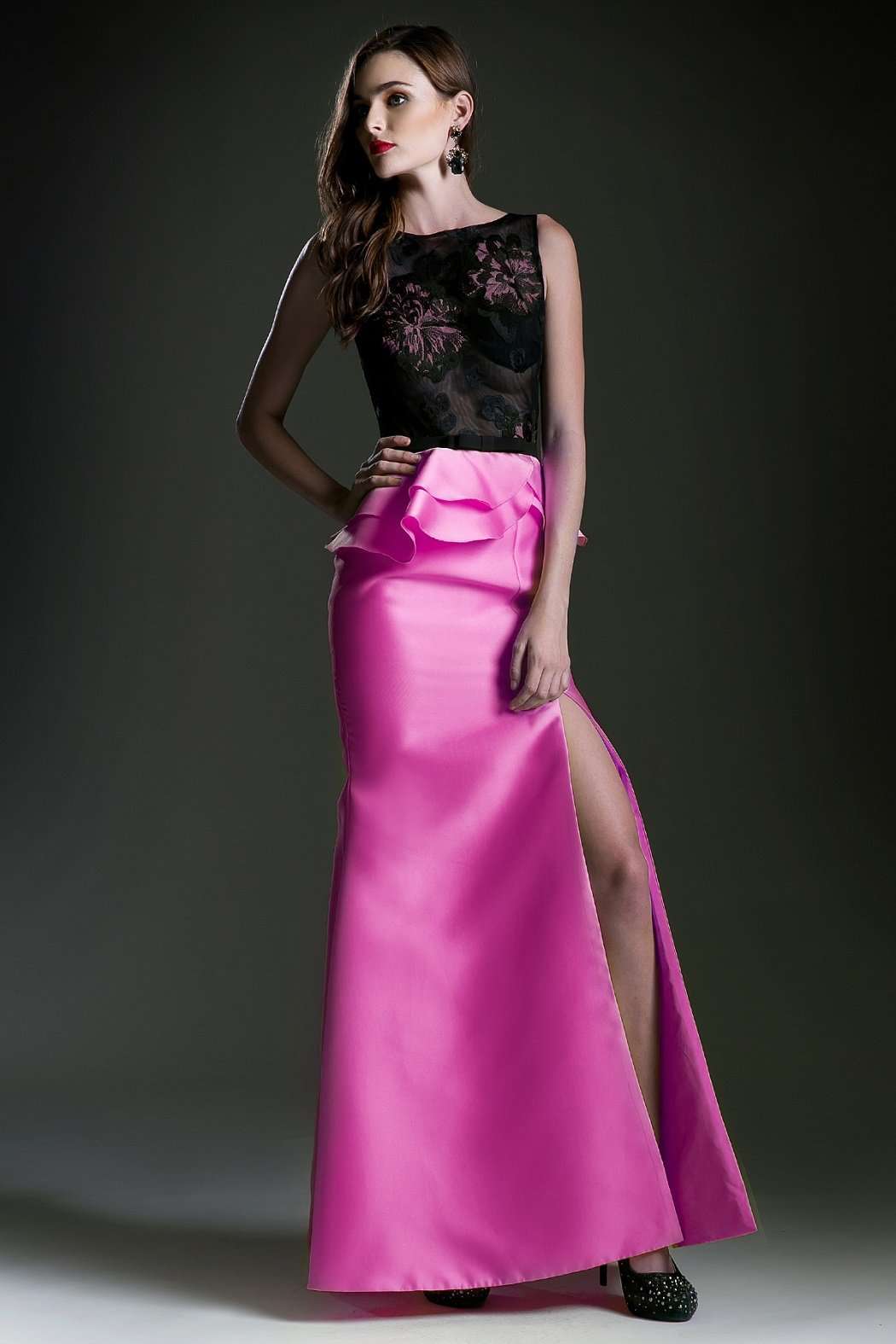 Prom Dresses Long Formal Lace Applique Evening Dress Fuchsia