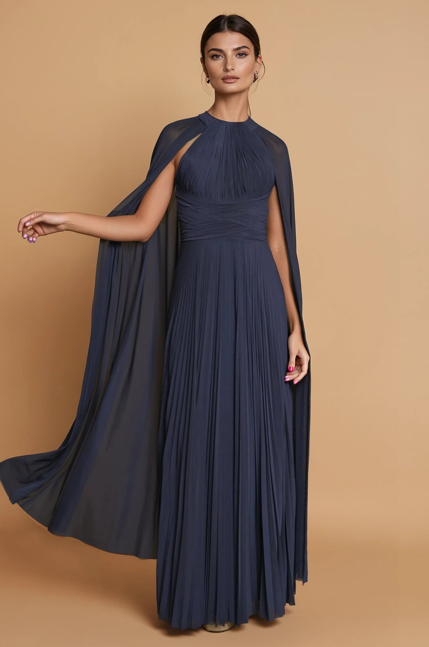 High Neck Long Chiffon Evening Gown by The Dress Outlet 1519 in Navy