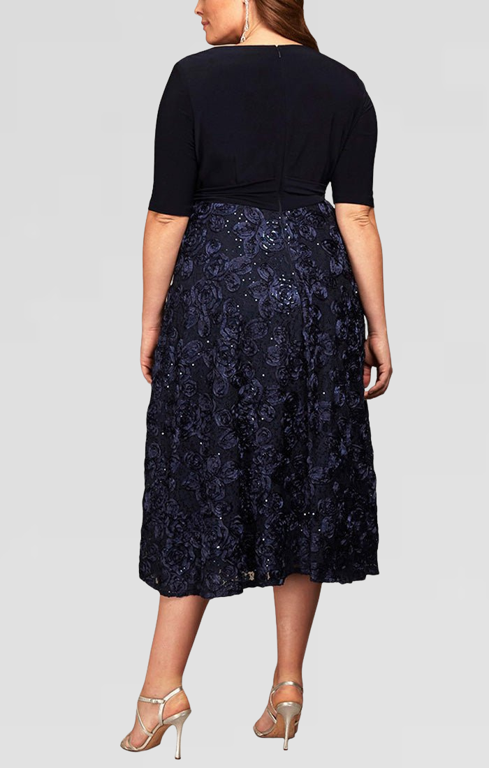 Plus Size Formal Dresses Tea Length Lace Short Cocktail Plus Size Dress Navy