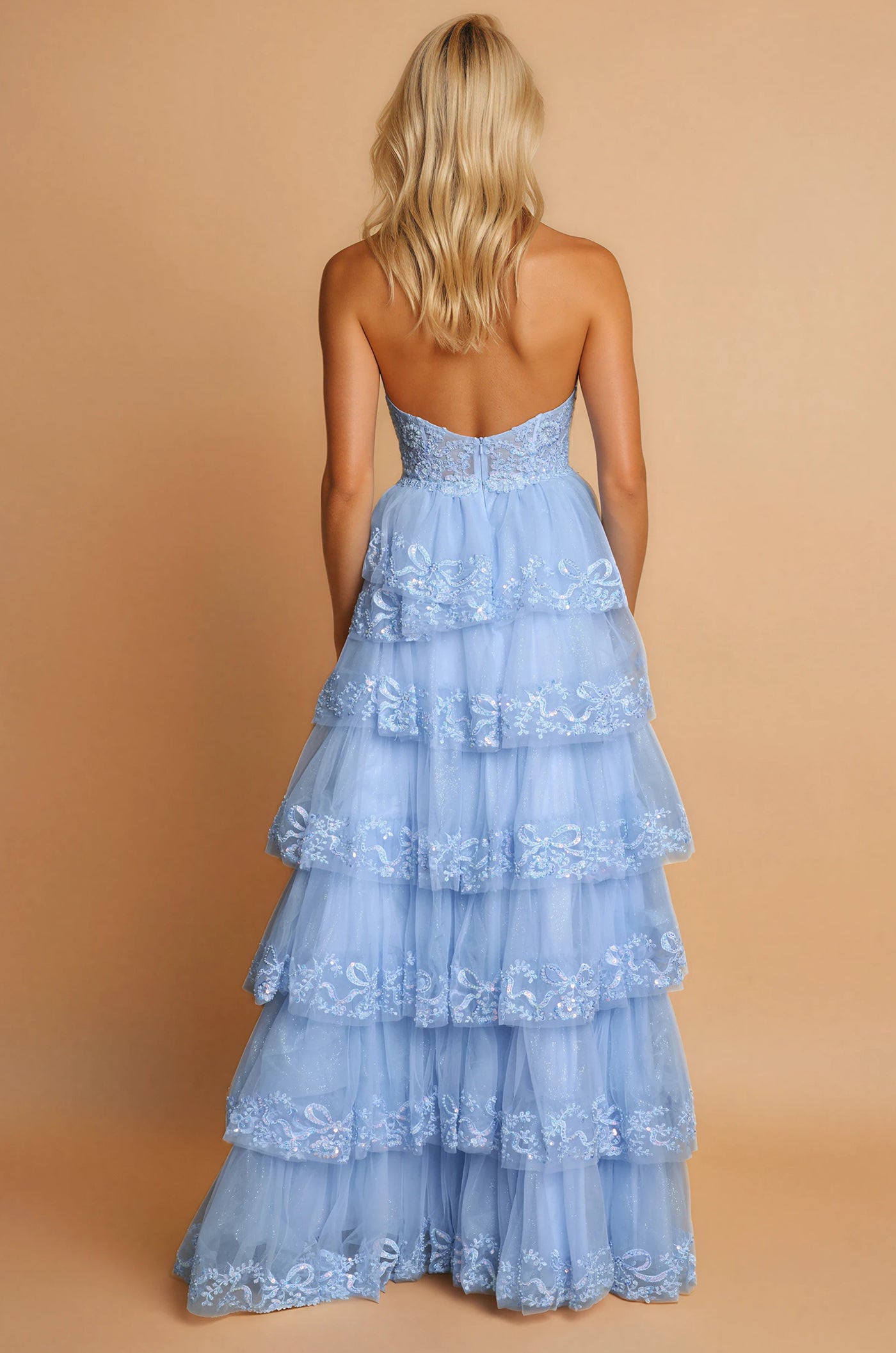 Prom Dresses Long Formal Halter Neck Beaded Corset Prom Dress Baby Blue