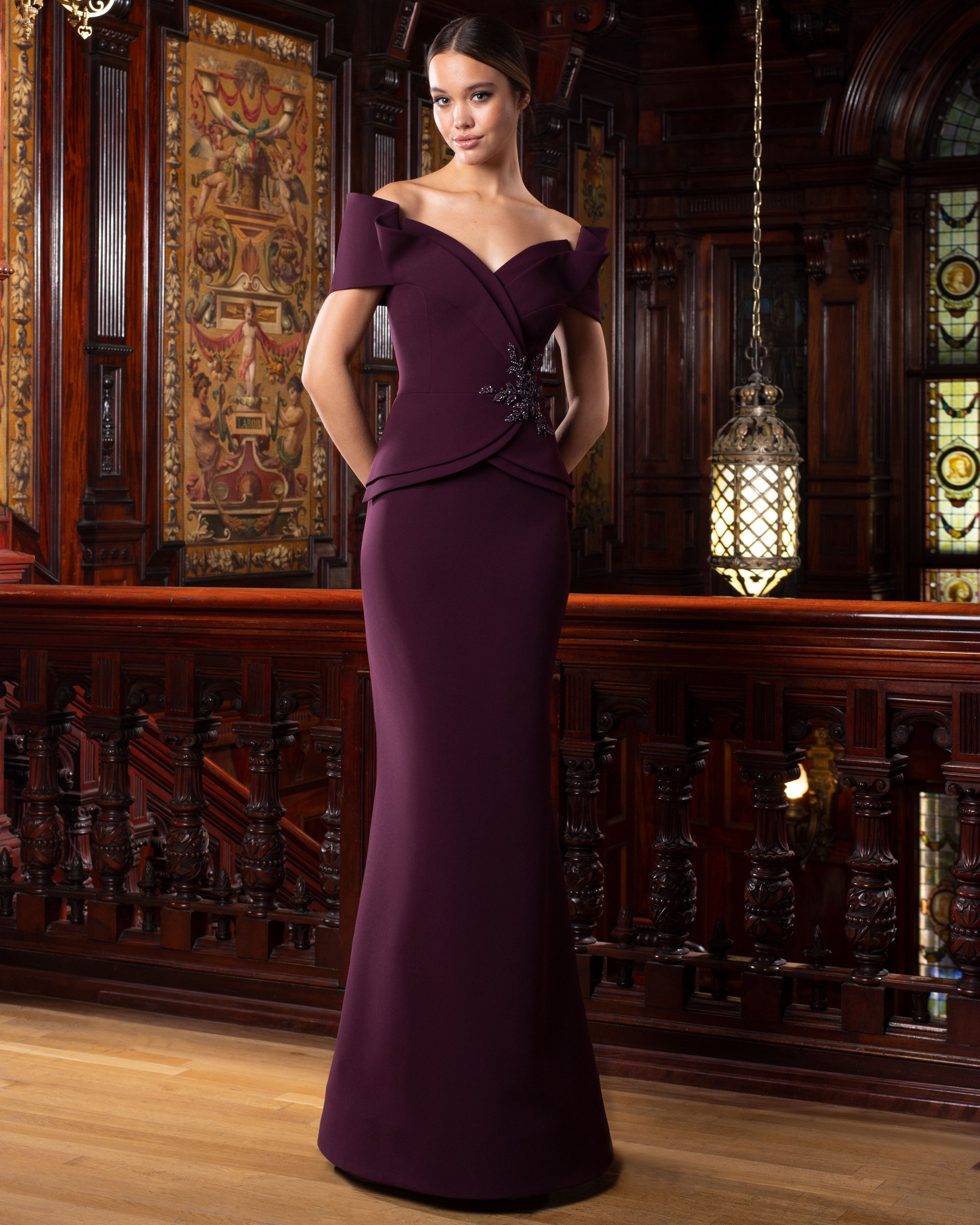 Formal Dresses Long Plated Formal Peplum Evening Dress Wine