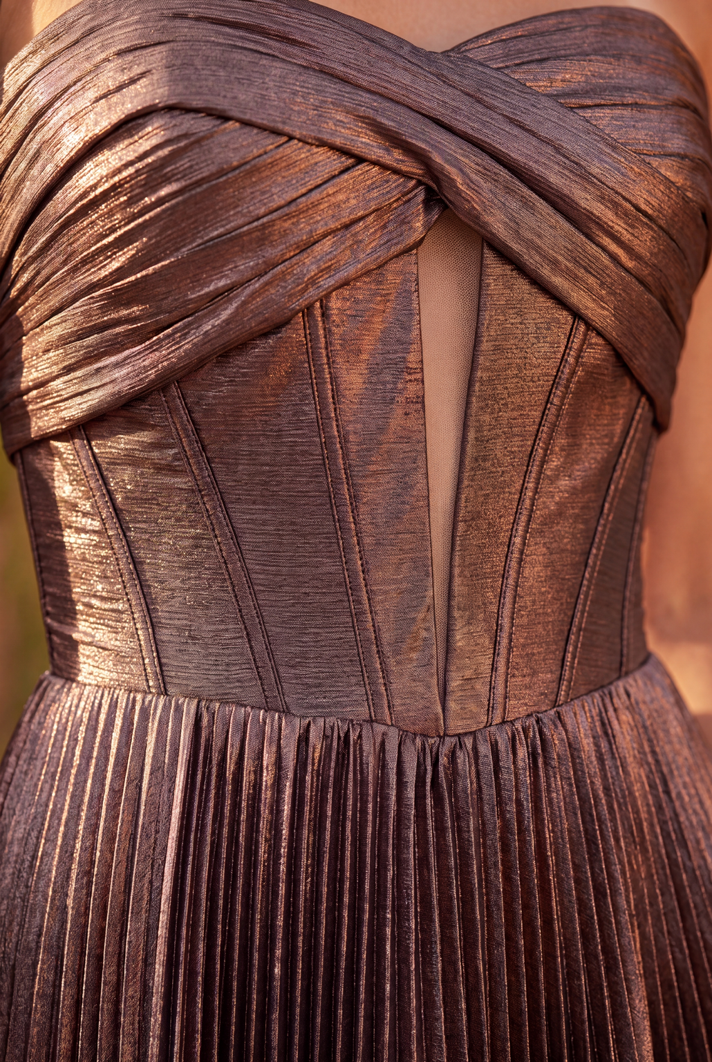 Cocktail Dresses Metallic Mini Dres Sweetheart Twist Corset Bodice Brown
