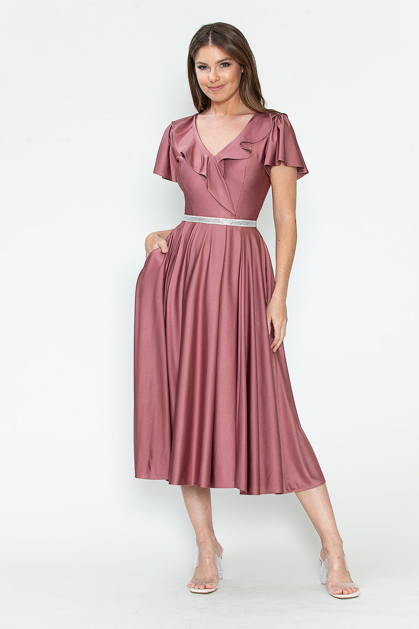 Cocktail Dresses Short Ruffle Pleated Midi Cocktail Dress Lenovia 5295 Mauve