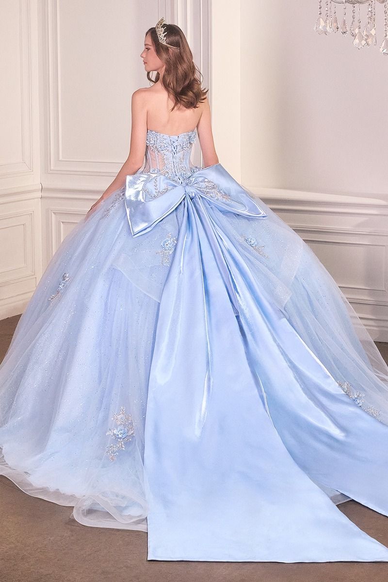 Quinceanera Dresses Glitter Long Ball Gown Corset Quinceanera Dress LT Blue