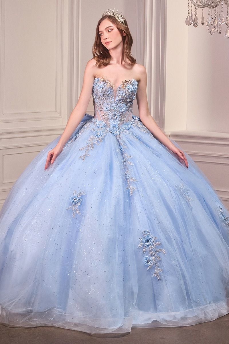 Quinceanera Dresses Glitter Long Ball Gown Corset Quinceanera Dress LT Blue