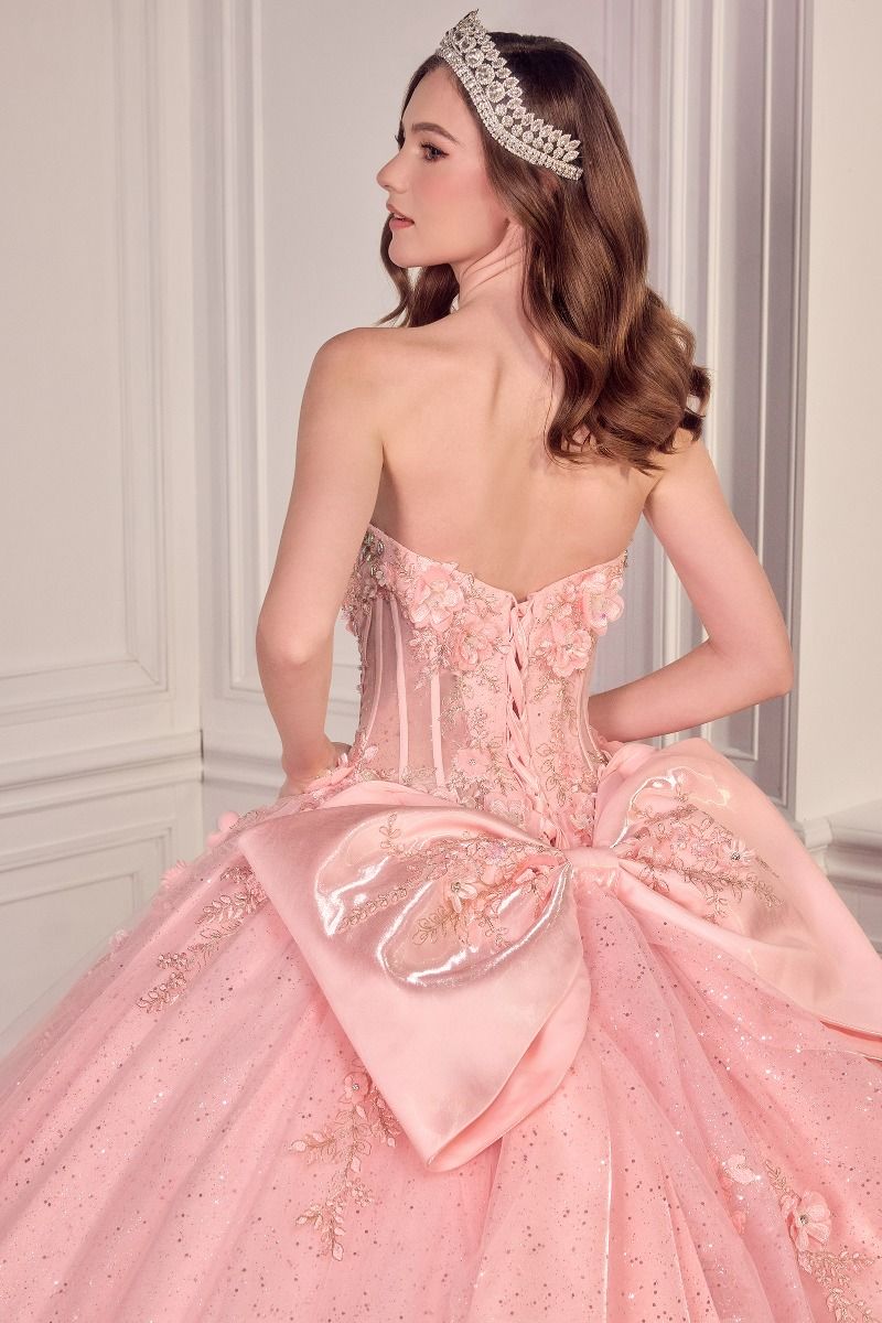 Quinceanera Dresses Glitter Long Ball Gown Corset Quinceanera Dress LT Pink