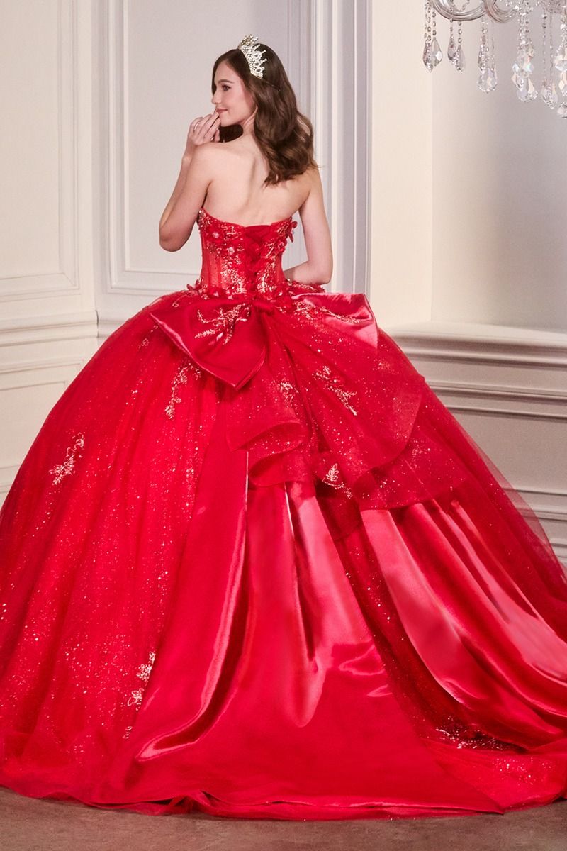 Quinceanera Dresses Glitter Long Ball Gown Corset Quinceanera Dress Red