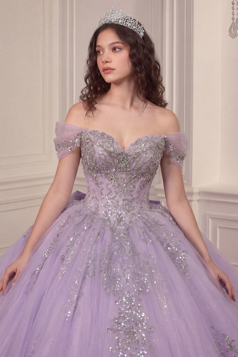 Lavender Off-the-Shoulder Floor-Length Tulle Quinceanera Ball Gown LaDivine 15730