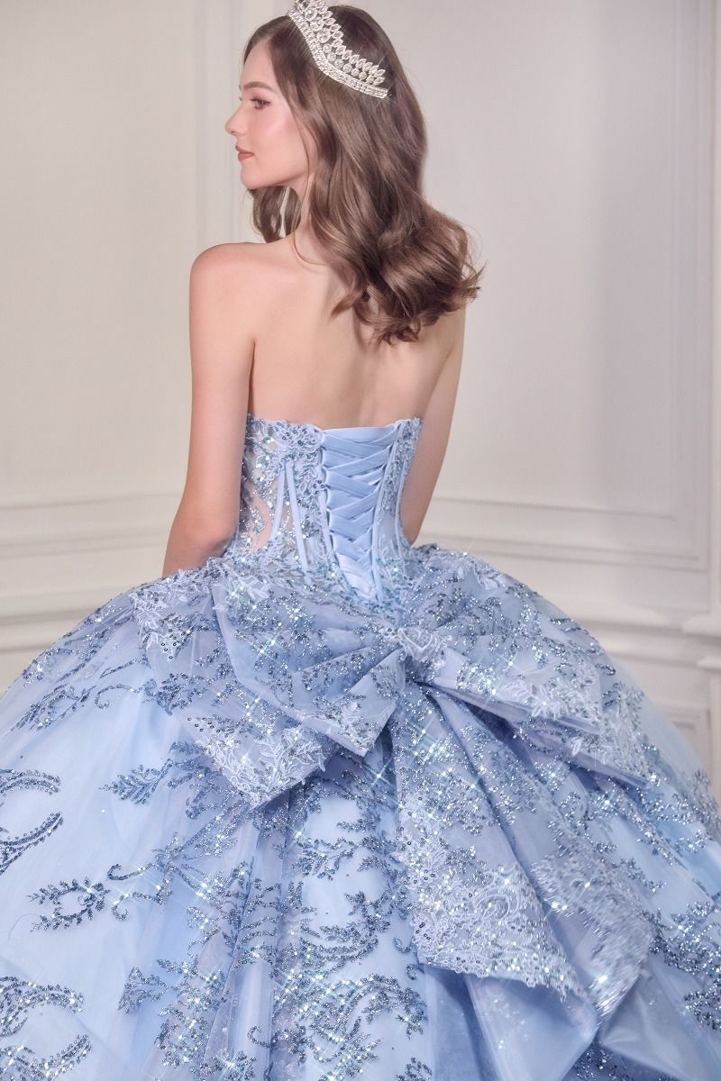 Quinceniera Dresses Sequin Long Ball Gown Corset Quinceanera Dress BLUE