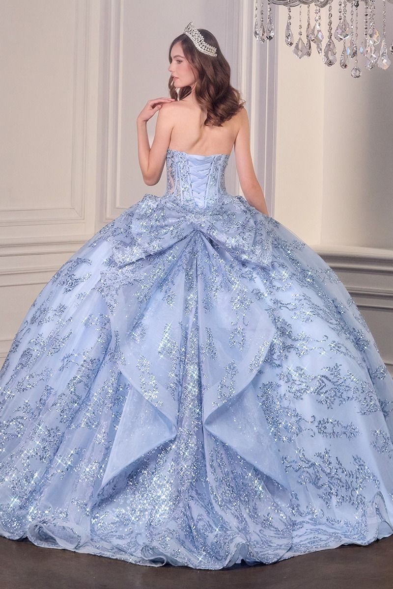 Quinceniera Dresses Sequin Long Ball Gown Corset Quinceanera Dress BLUE