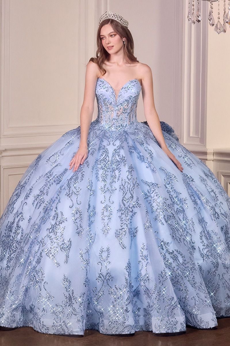 Quinceniera Dresses Sequin Long Ball Gown Corset Quinceanera Dress BLUE