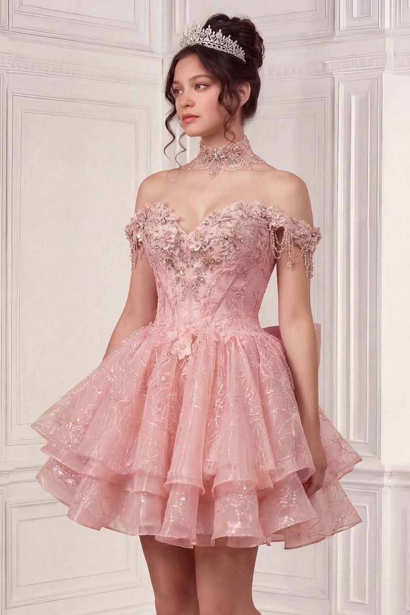 Off-the-Shoulder Floor-Length Tulle Formal Ball Gown LaDivine 15742