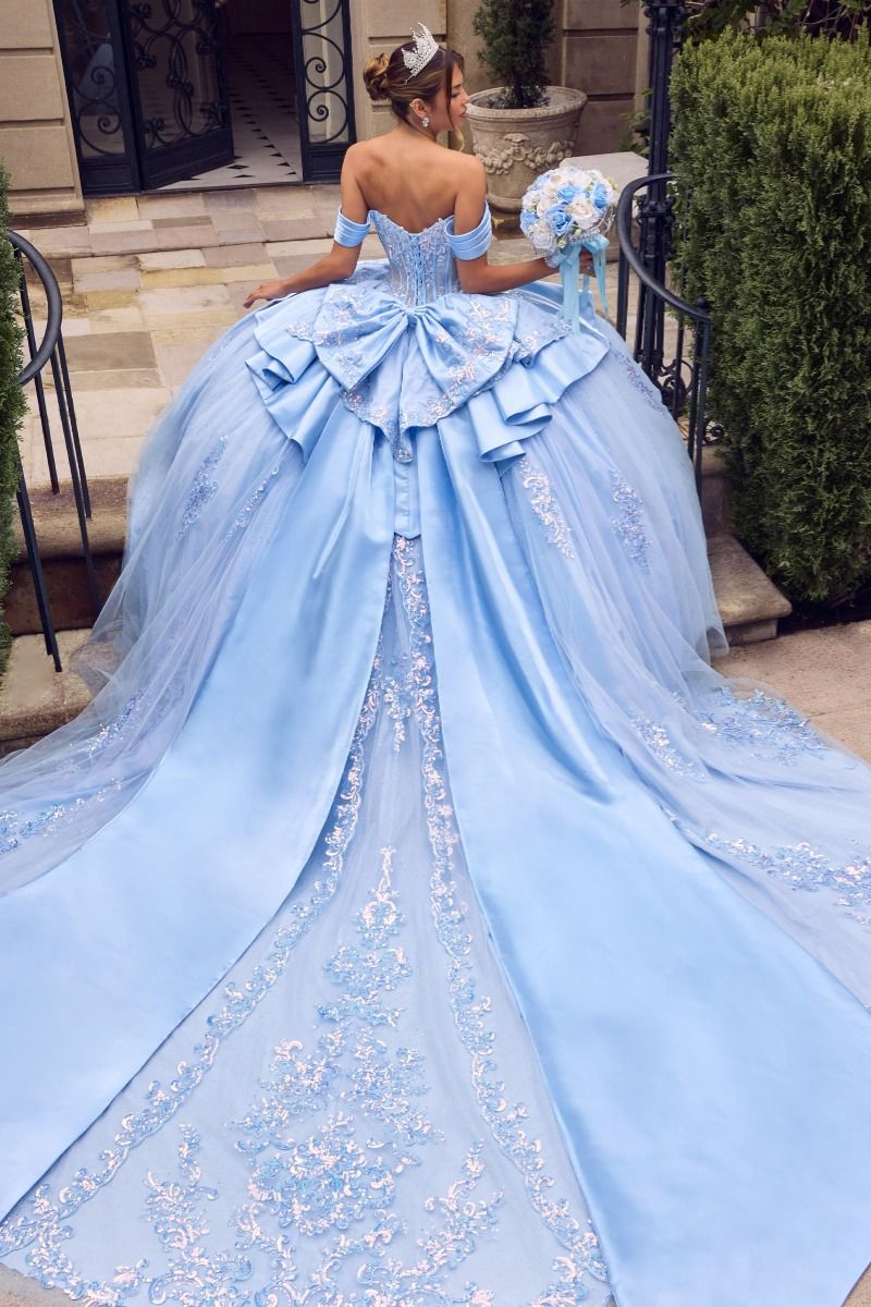 Off-the-Shoulder Floor-Length Satin Occasion Ball Gown LaDivine 15745