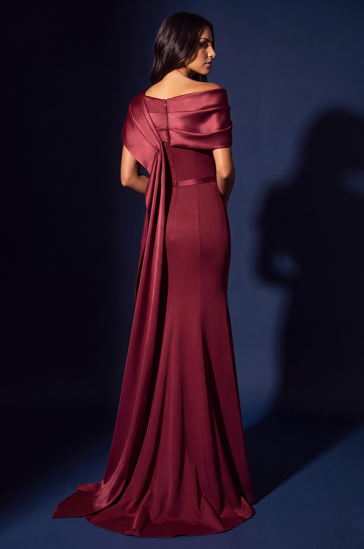 Off Shoulder Draped Satin Mermaid Evening Dress