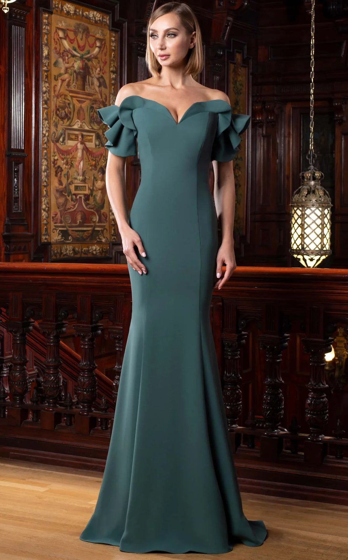 Formal Dresses Formal Long Ruffle Sleeve Evening Dress Spruce