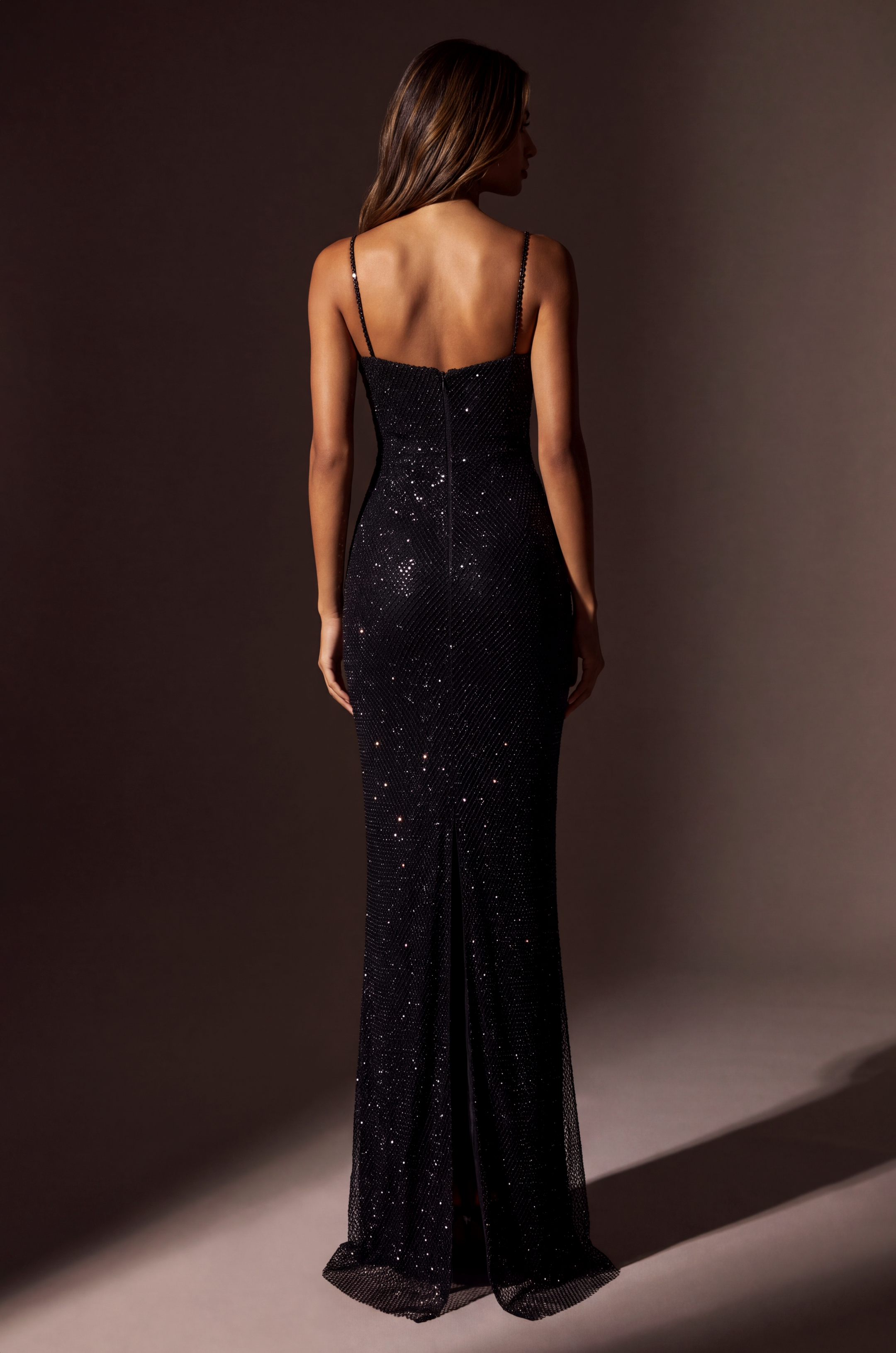 Long Sequined Formal Dress Keyhole Cutout