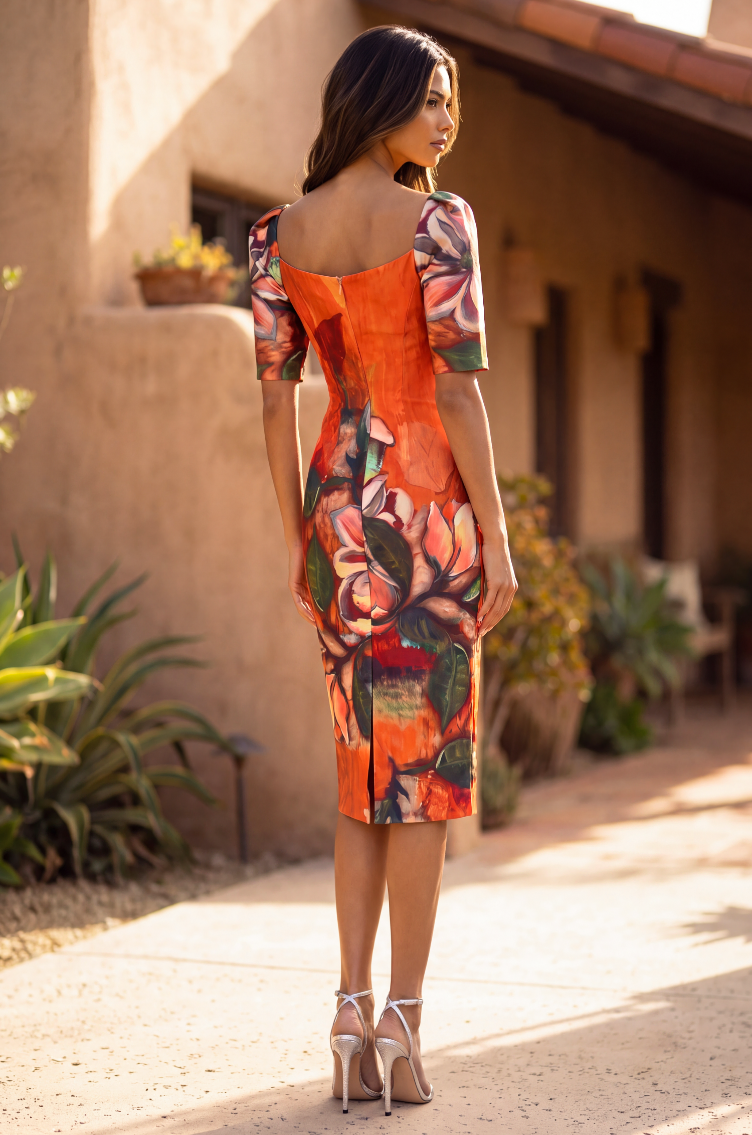 Cocktail Dresses Floral Print Midi Sheath Cocktail Dress Sienna