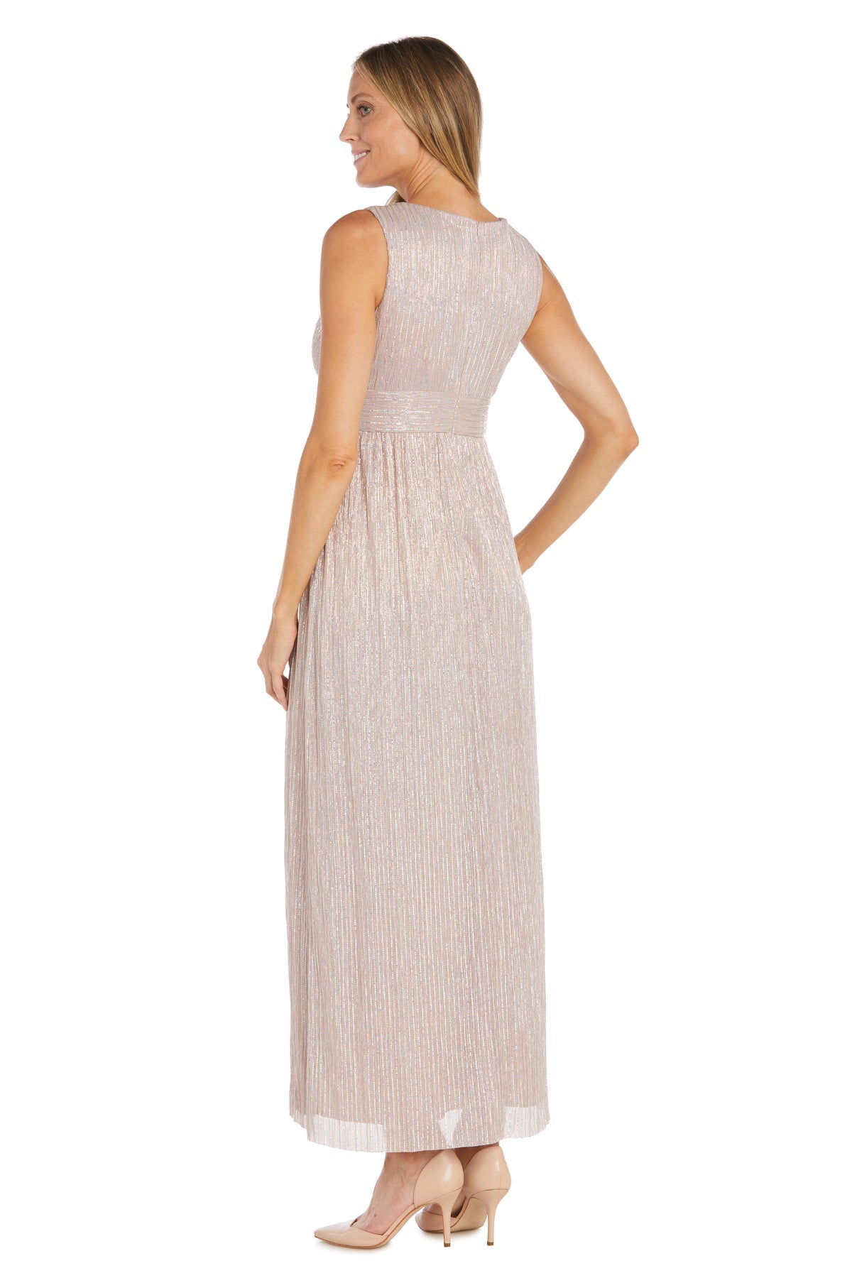 Formal Dresses Long Pleated Formal Metallic Jacket Dress Blush