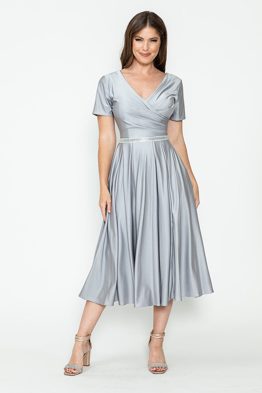 Cocktail Dresses Short Tea Length Pleated Cocktail Dress Lenovia 5274 Silver