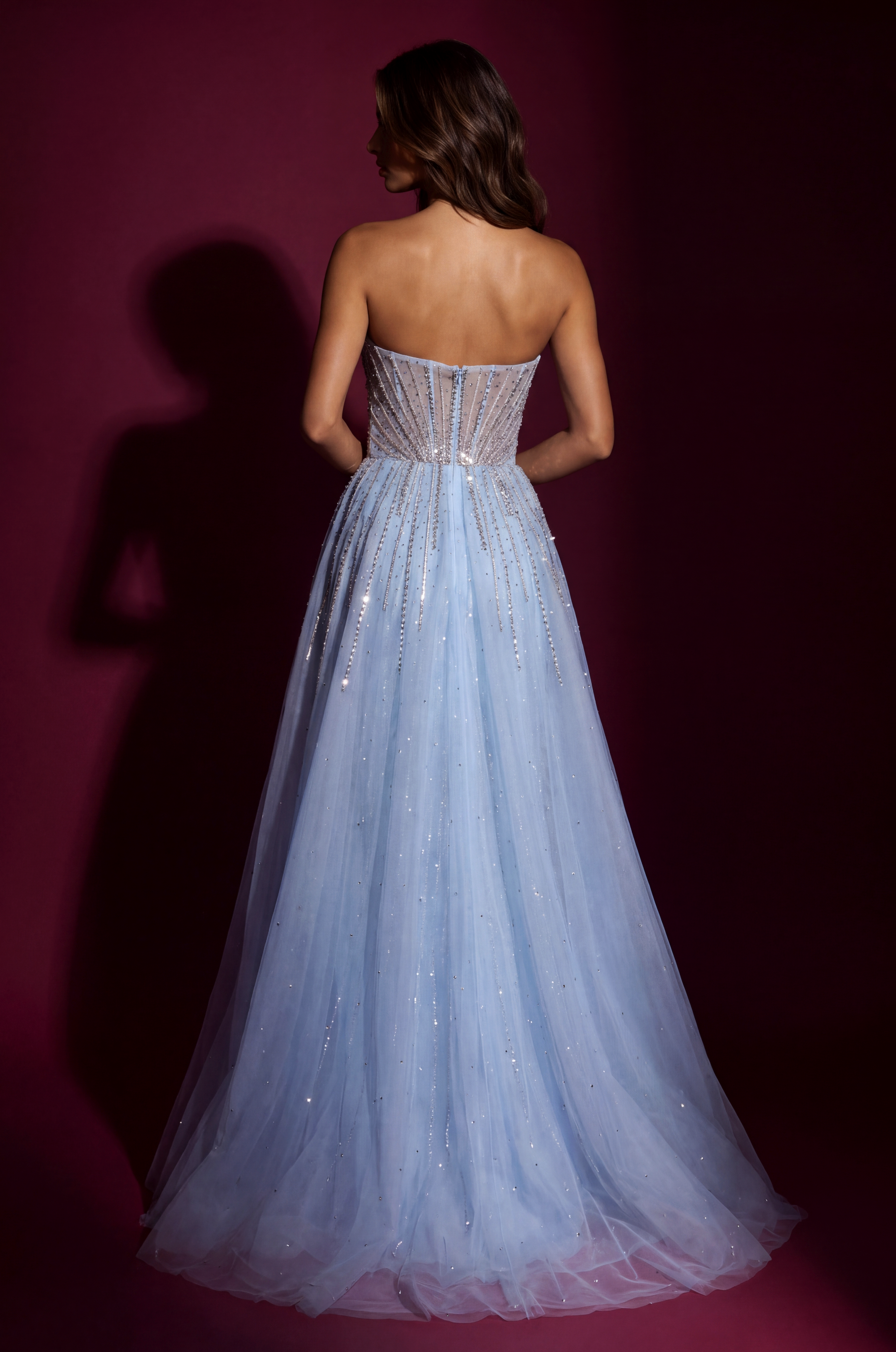 Fully Beaded Corset Evening Gown with Overskirt