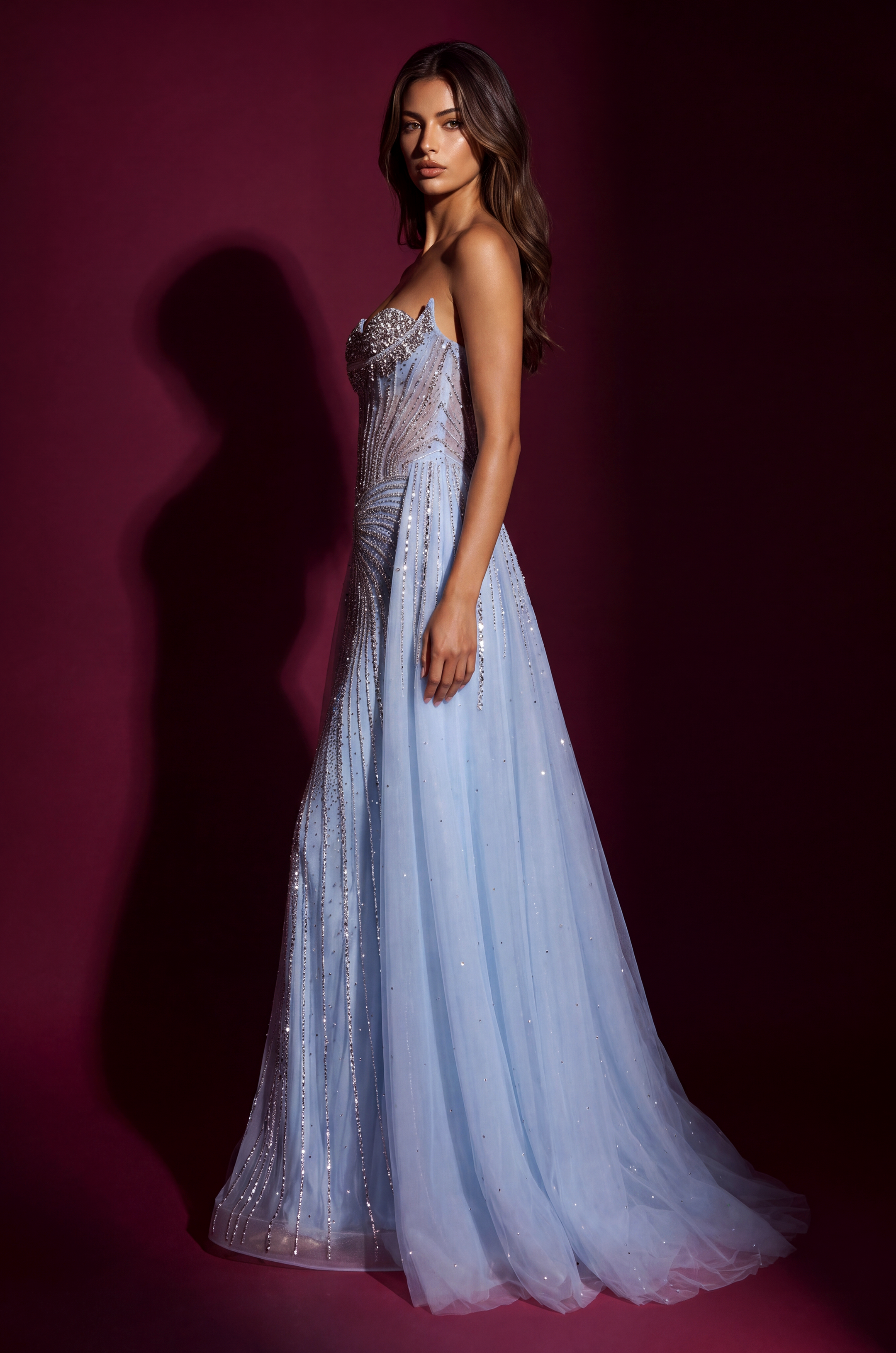 Fully Beaded Corset Evening Gown with Overskirt