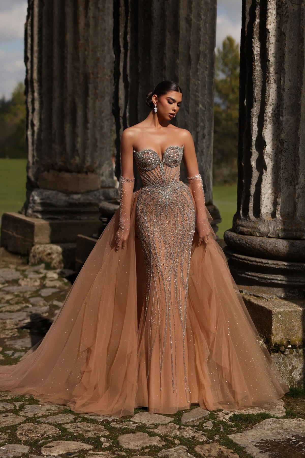 Strapless Curved Neck Floor-Length Tulle Prom Mermaid Pre Order