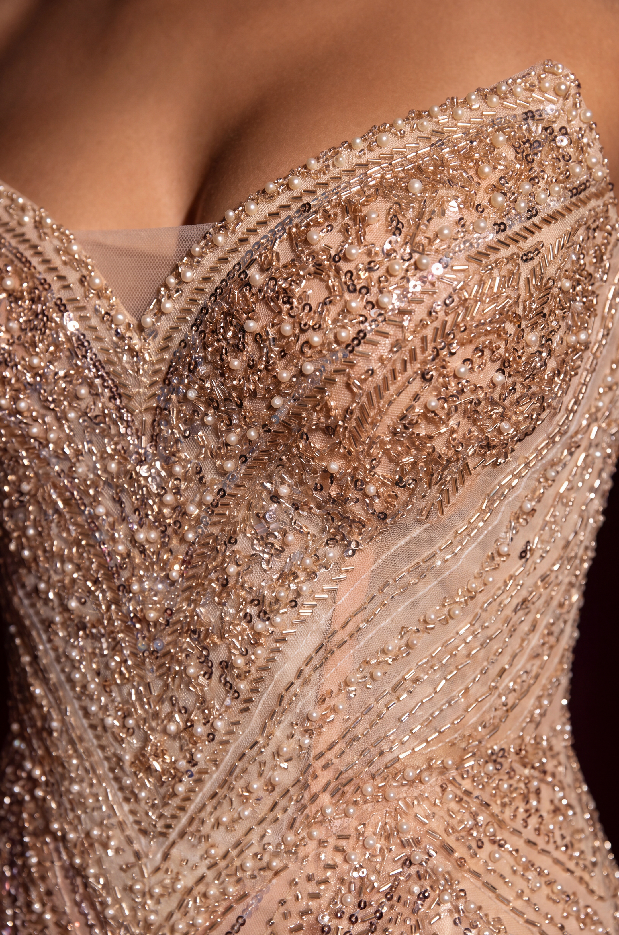 Gold Prom Fully Beaded Corset Formal Dress