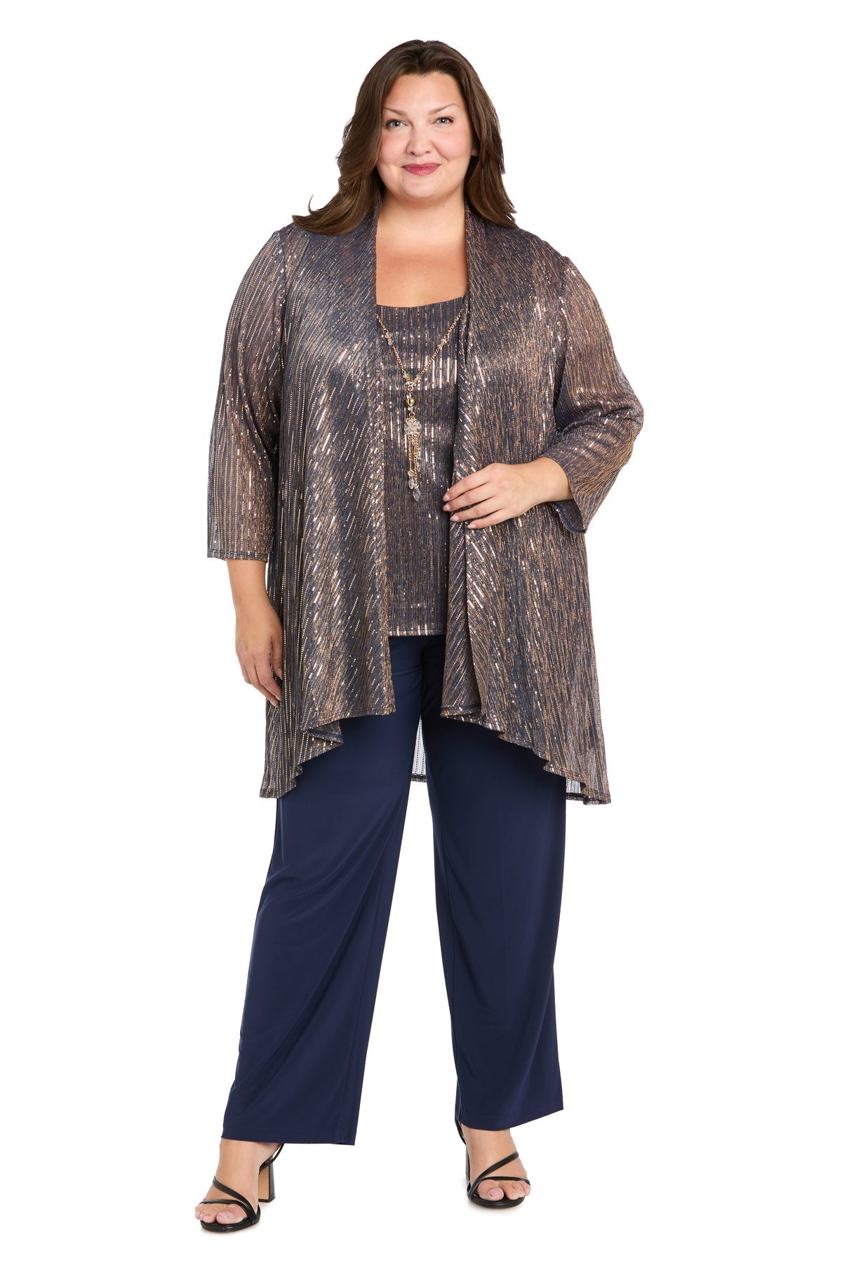 Pant Suit Formal Long Evening Plus Size Pant Suit R&M Richards 1642AW Navy/Rose