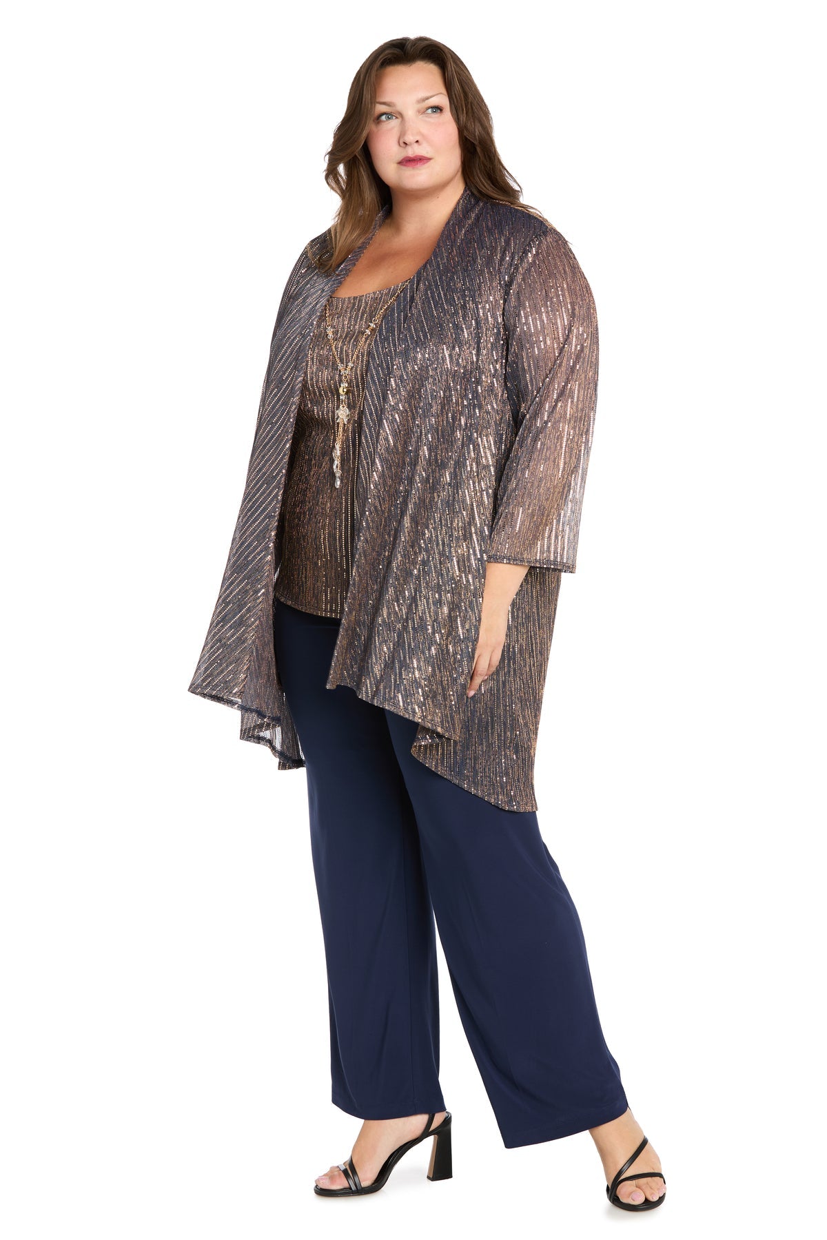 Pant Suit Formal Long Evening Plus Size Pant Suit R&M Richards 1642AW Navy/Rose