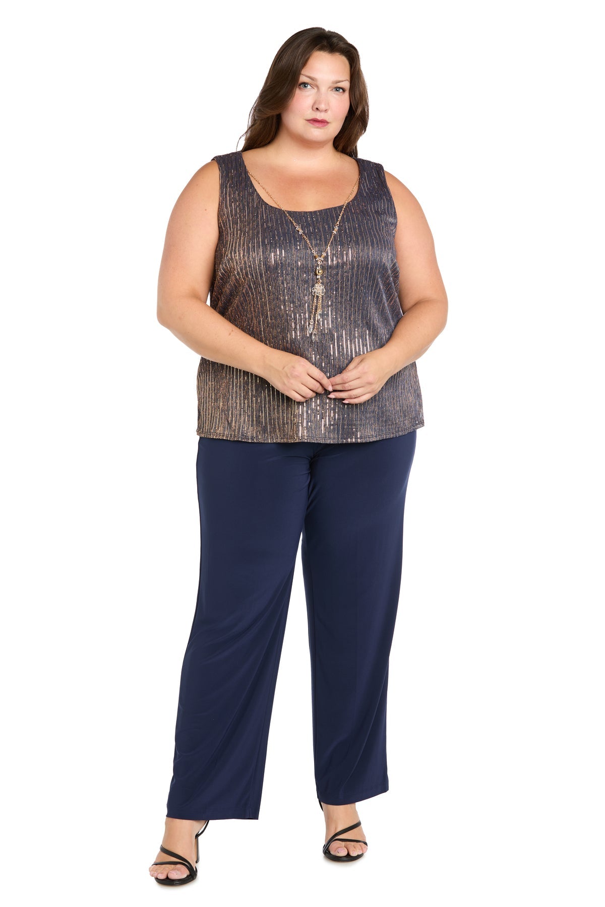 Pant Suit Formal Long Evening Plus Size Pant Suit R&M Richards 1642AW Navy/Rose